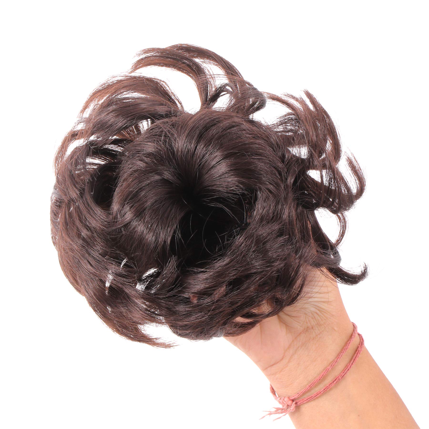NAVMAV Messy Bun Hairpiece - Synthetic Chignon Hair Extension with Elastic Band | Updo Scrunchies for Women & Girls (Brown, Pack of 1) | Perfect for Parties, Weddings & Everyday Styling