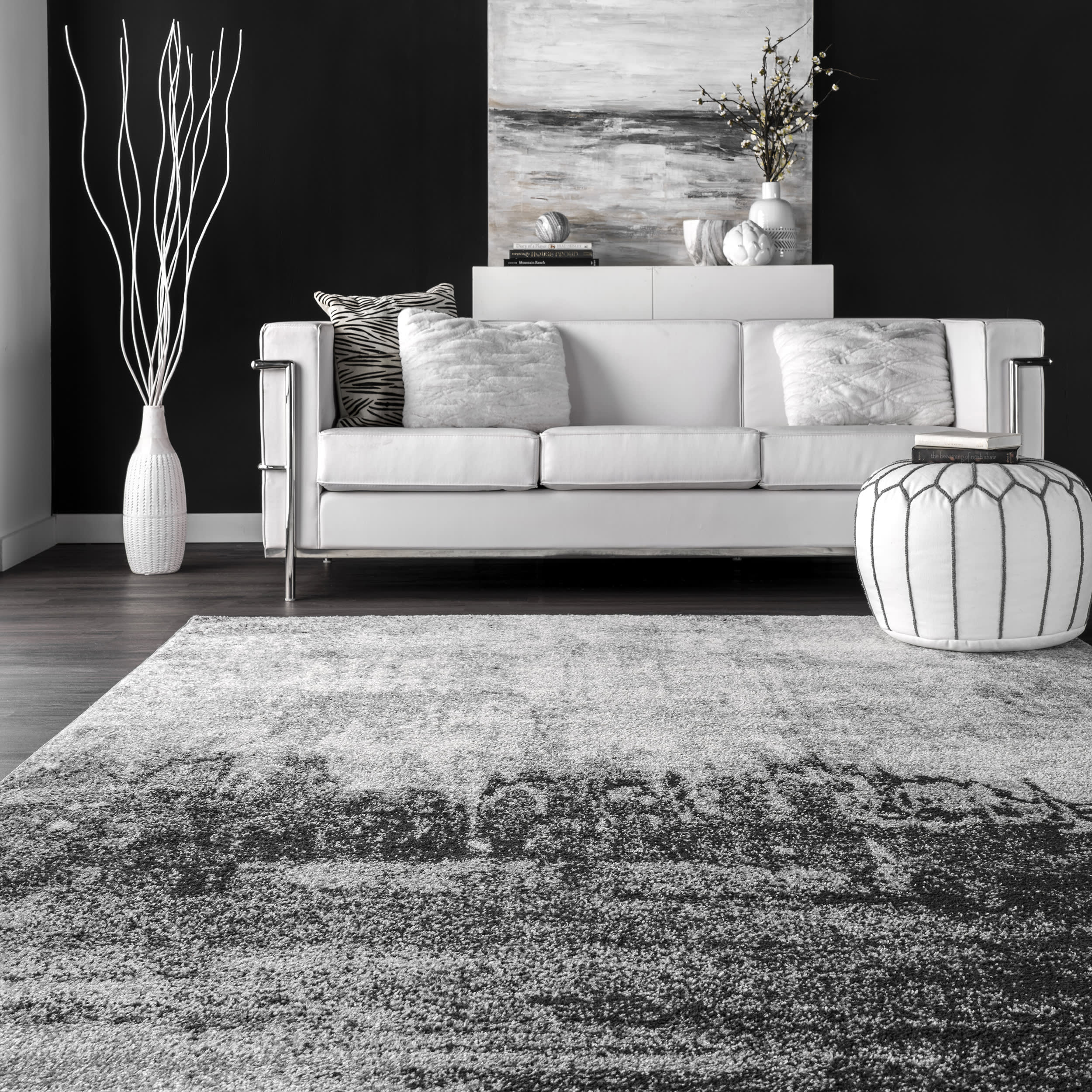 Abstract Rainfall Rug in Black - Modern Non-Slip Area Rug for Living Room, Bedroom, or Office Decor