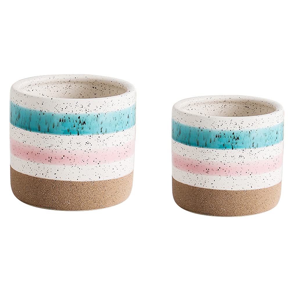 DOITOOL 2 Pack Ceramic Flower Pots - Small Decorative Planters for Succulents, Cactus, Herbs | Desktop Home Office Decor, Gift Idea for Plant Lovers