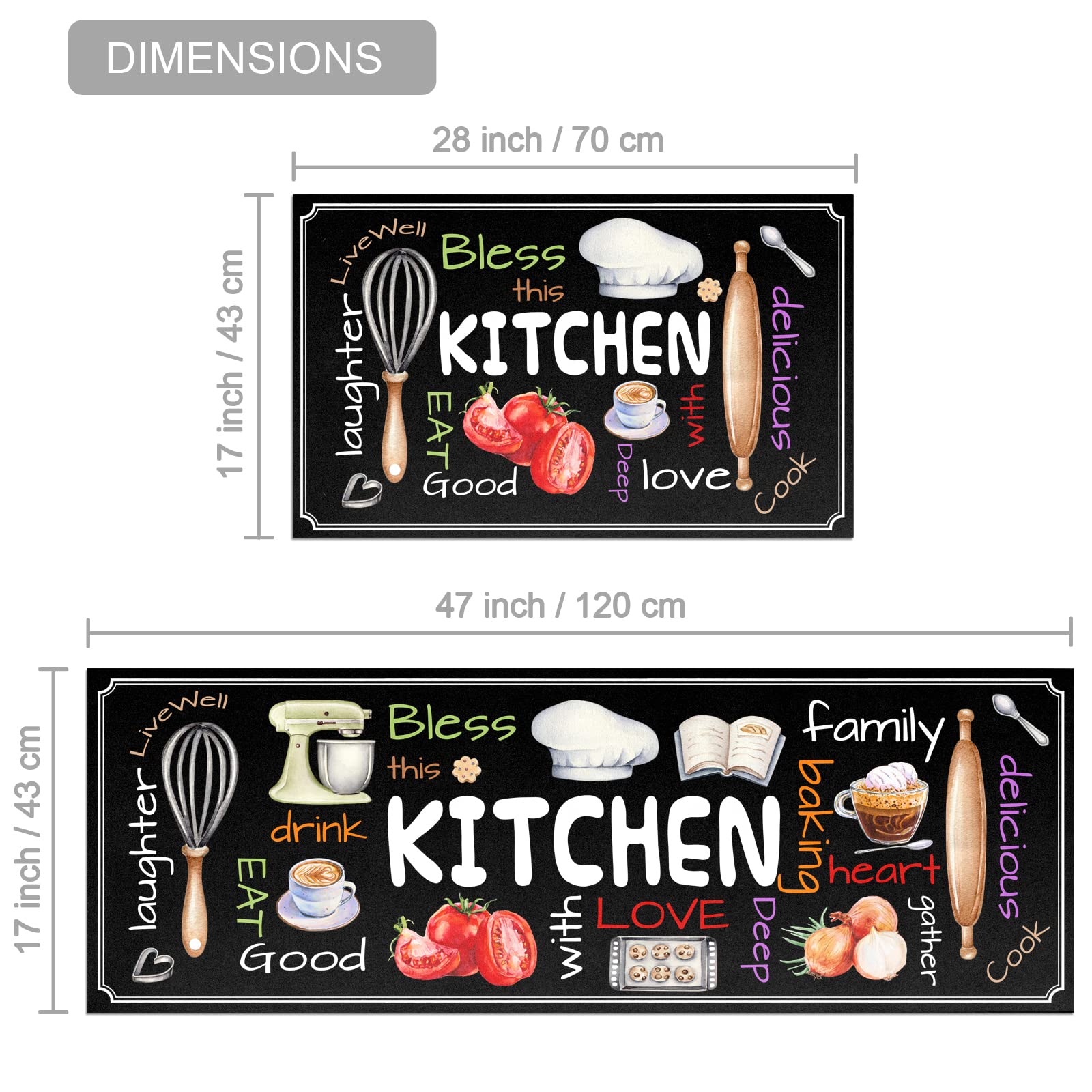 Non-Slip Kitchen Mat Set of 2 - Extra Thick Comfort Floor Mats for Standing - 17