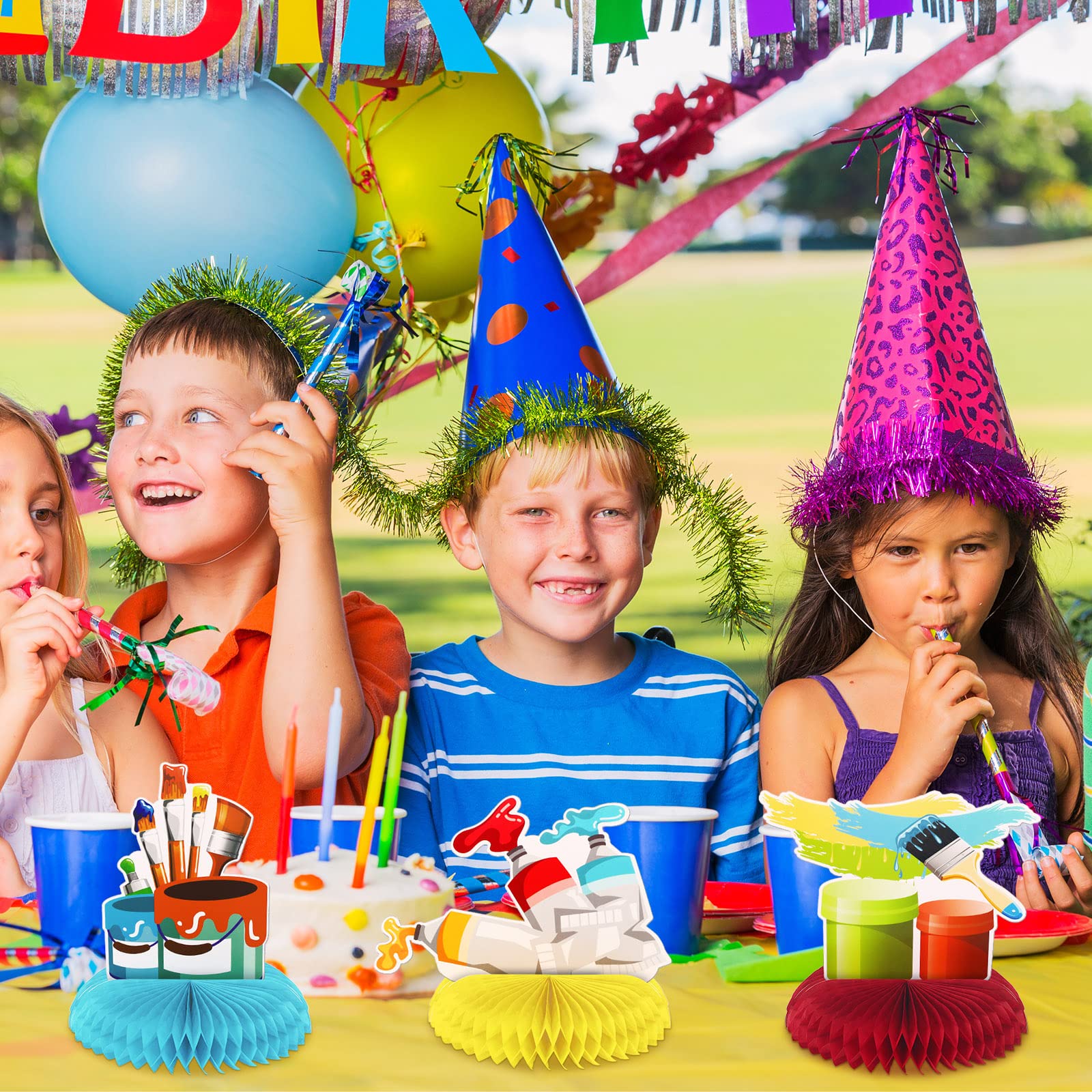 9-Piece Paint Party Decorations Set - Honeycomb Centerpieces & Photo Booth Props for Art Birthday, Sip and Paint Party Supplies (Perfect for DIY Art Parties, Baby Showers & Creative Events)