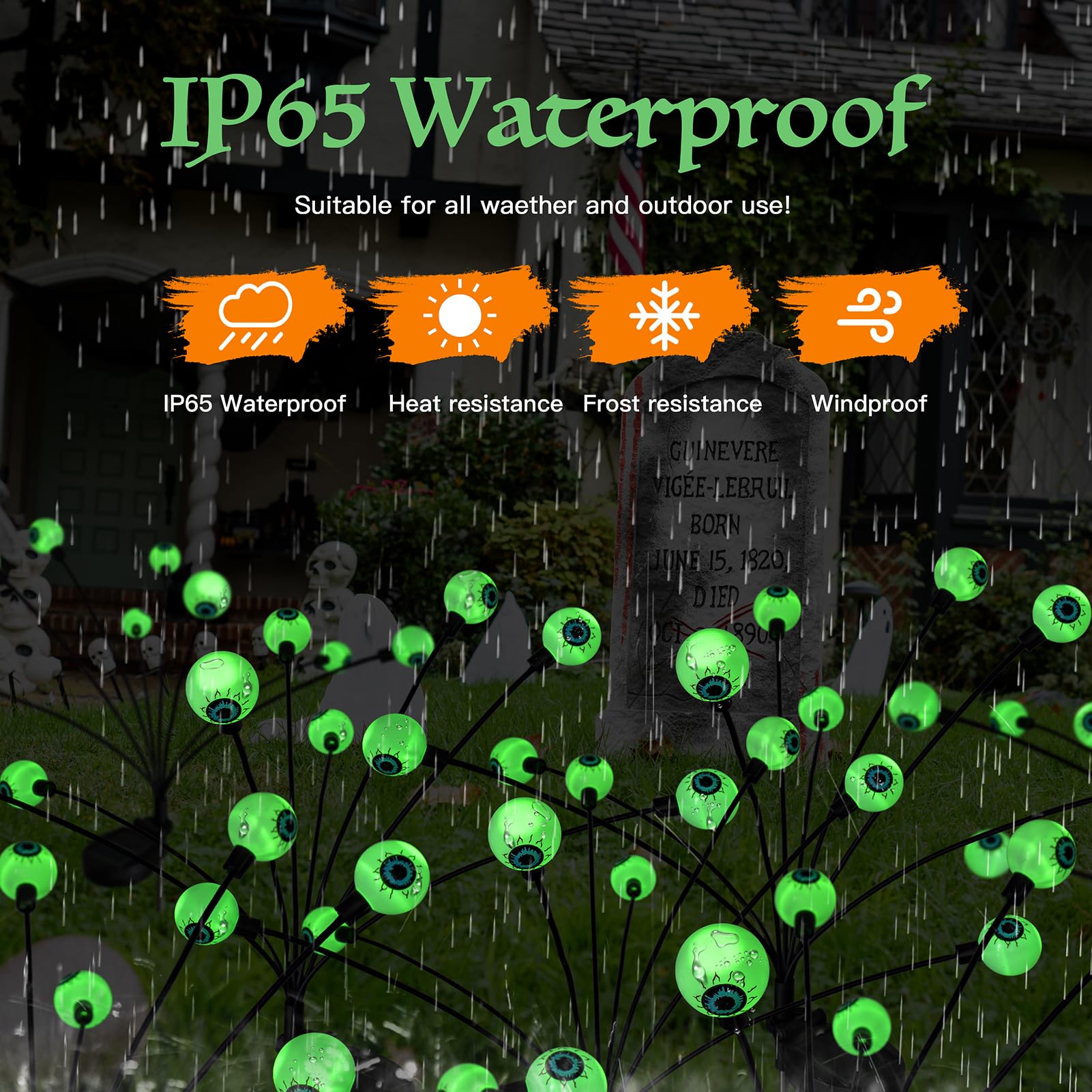 Solar Halloween Decorations - 2-Pack Scary Eyeball Garden Lights with 16 LED Waterproof Outdoor Stake Lights for Pathway, Yard & Patio | Spooky Party Decor & Landscape Lighting for Halloween Night