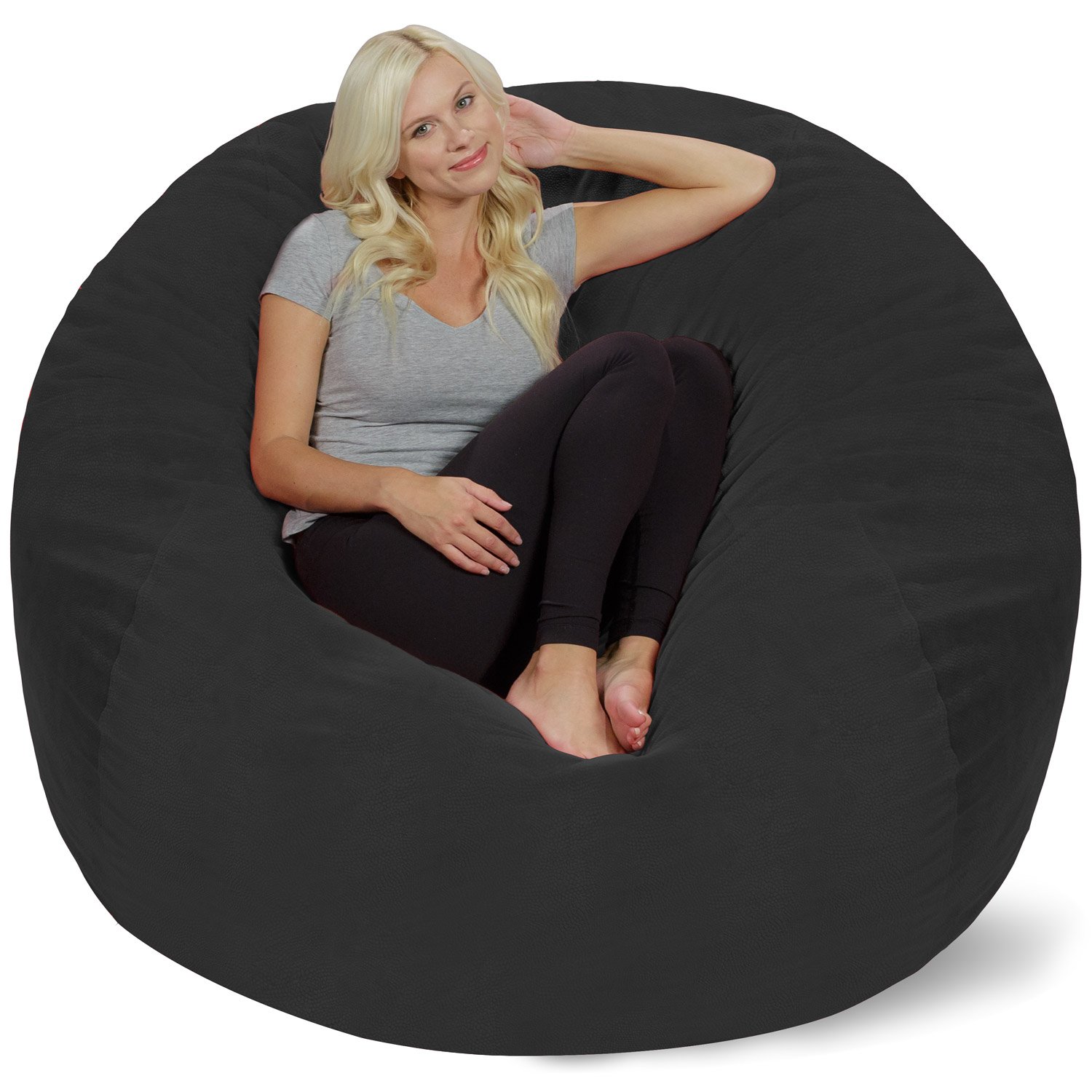 Chill Sack 5' Memory Foam Bean Bag Chair - Giant Soft Microfiber Sofa with Removable Cover - Dark Grey Pebble for Living Room, Game Room & Dorm Comfort