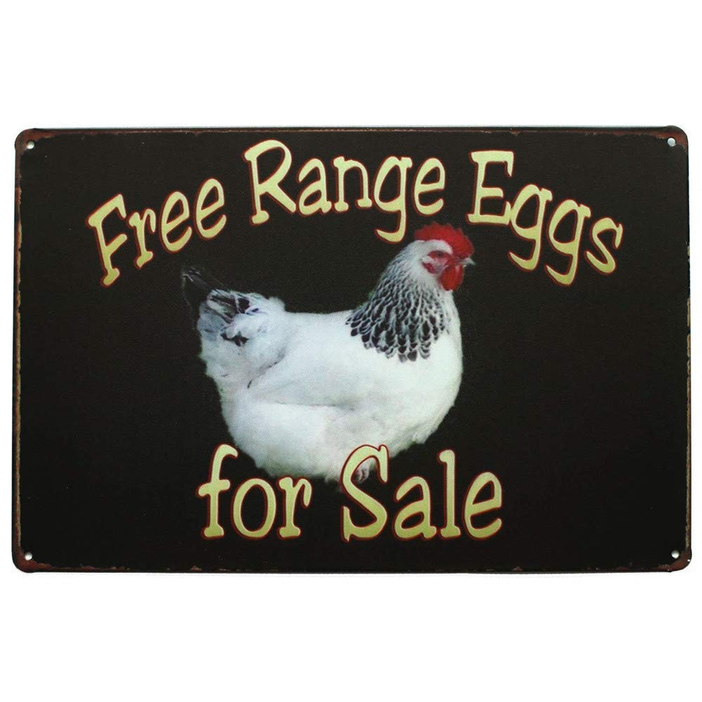 Farm Fresh Free Range Eggs Vintage Metal Tin Sign - Retro Farmhouse Chicken Coop Wall Decor for Kitchen, Bar, Restaurant & Home (20x30cm) | Perfect for Farmhouse, Coffee Shop & Country Style Decor