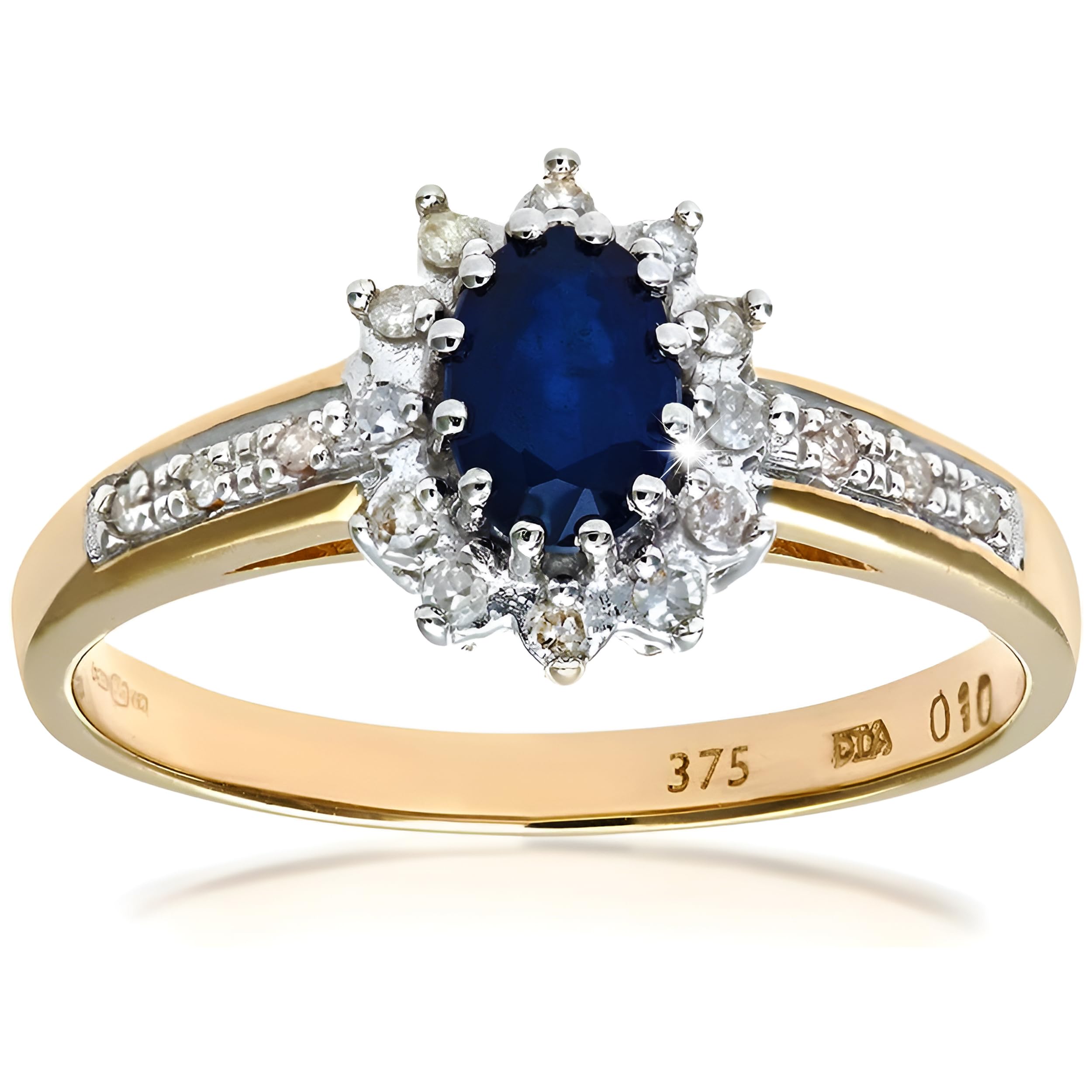Naava 9 Carat Sapphire & 12 Diamond Cluster Shoulder Ring for Women - Elegant Jewelry for Weddings, Anniversaries & Special Occasions