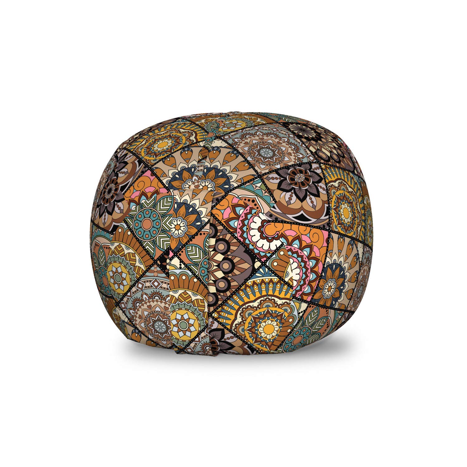 Ambesonne Moroccan Toy Storage Bag Chair - Abstract Mandala Checkered Pattern, Washable Stuffed Animal Organizer, Small Multicolor Ottoman for Kids' Room & Playroom - Perfect for Toy Organization and Cozy Seating