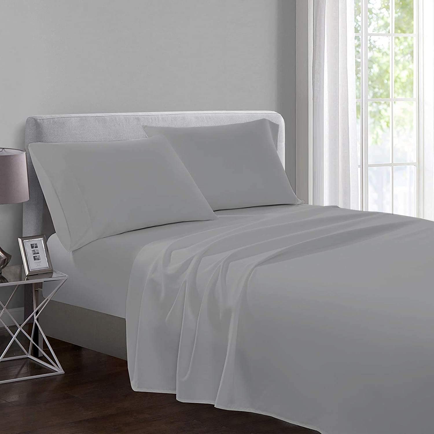 Premium Cotton-Rich CVC Sheet Set - Full Size 4PC Light Grey for Deep Pocket Mattress (15