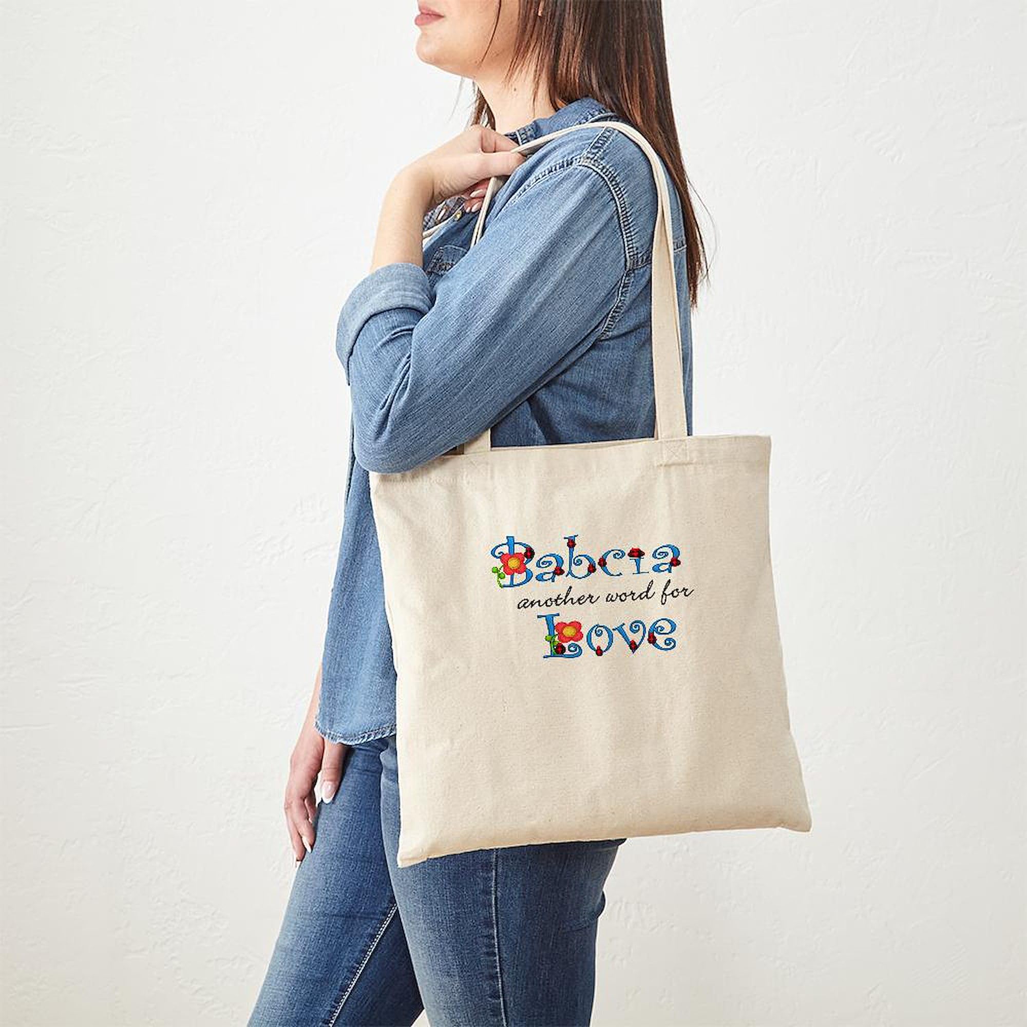 Babcia Another Word for Love Tote Bag - Natural Canvas Reusable Shopping Bag for Groceries, Beach, Work & Everyday Use