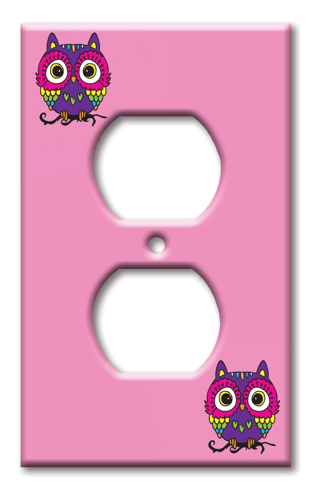 Oversized Pink Owl Decorative Metal Wall Plate - Single Gang Outlet Cover - Made in USA - Perfect for Nursery, Kids Room & Boho Home Decor