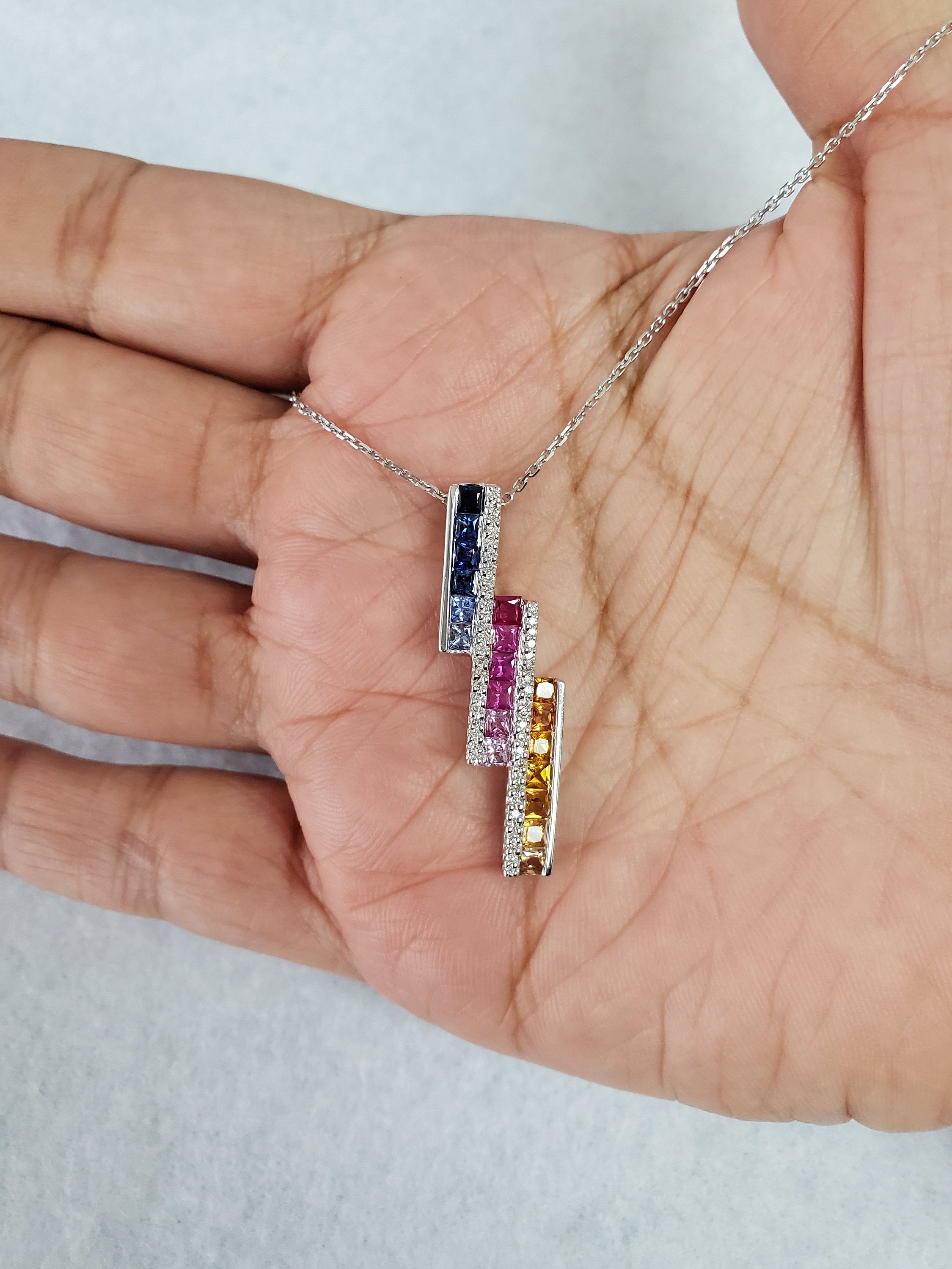 2.25cttw Citrine Ruby Aquamarine Sapphire Diamond Pendant in 14K White Gold | Elegant Jewelry Gift for Women, Birthday, Anniversary & Special Occasions