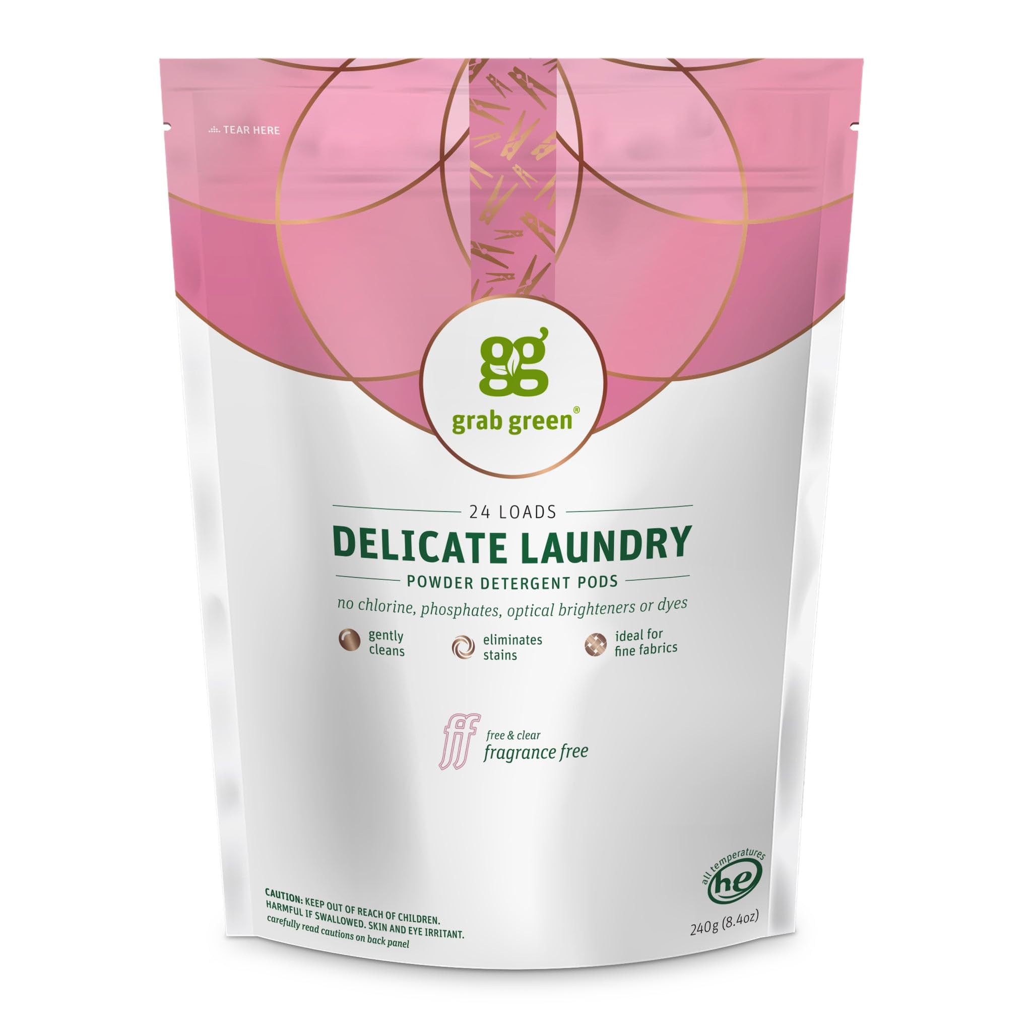 Grab Green Fragrance Free Laundry Detergent Pods - 24 Count | Plant & Mineral Based | Powerful Stain Remover & Clothes Brightener | Gentle for Delicates | Ideal for Baby Clothes, Sensitive Skin & Eco-Friendly Cleaning