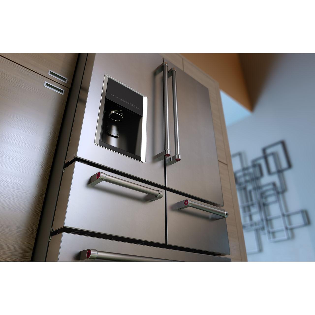 KitchenAid 36-Inch 5-Door French Door Refrigerator with Ice and Water Dispenser, 25.8 cu. ft. Stainless Steel KRMF706ESS - Perfect for Large Families and Entertaining