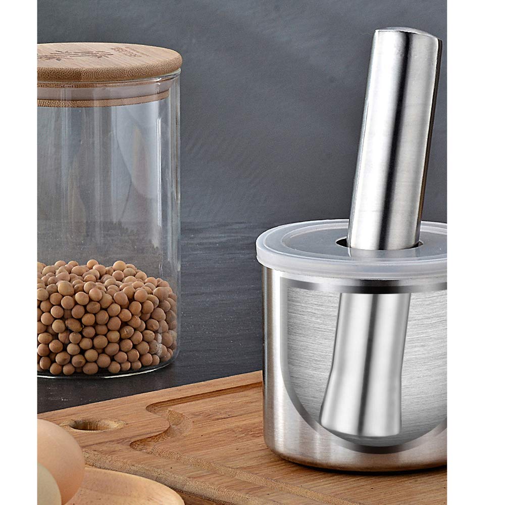 Premium Brushed Stainless Steel Mortar and Pestle Set - Heavy Duty Spice Grinder & Pill Crusher with Non-Slip Base & Ergonomic Grip - Perfect for Grinding Herbs, Spices, Nuts, Pills & More - Ideal for Kitchen, Pharmacy & Herbal Medicine Preparation