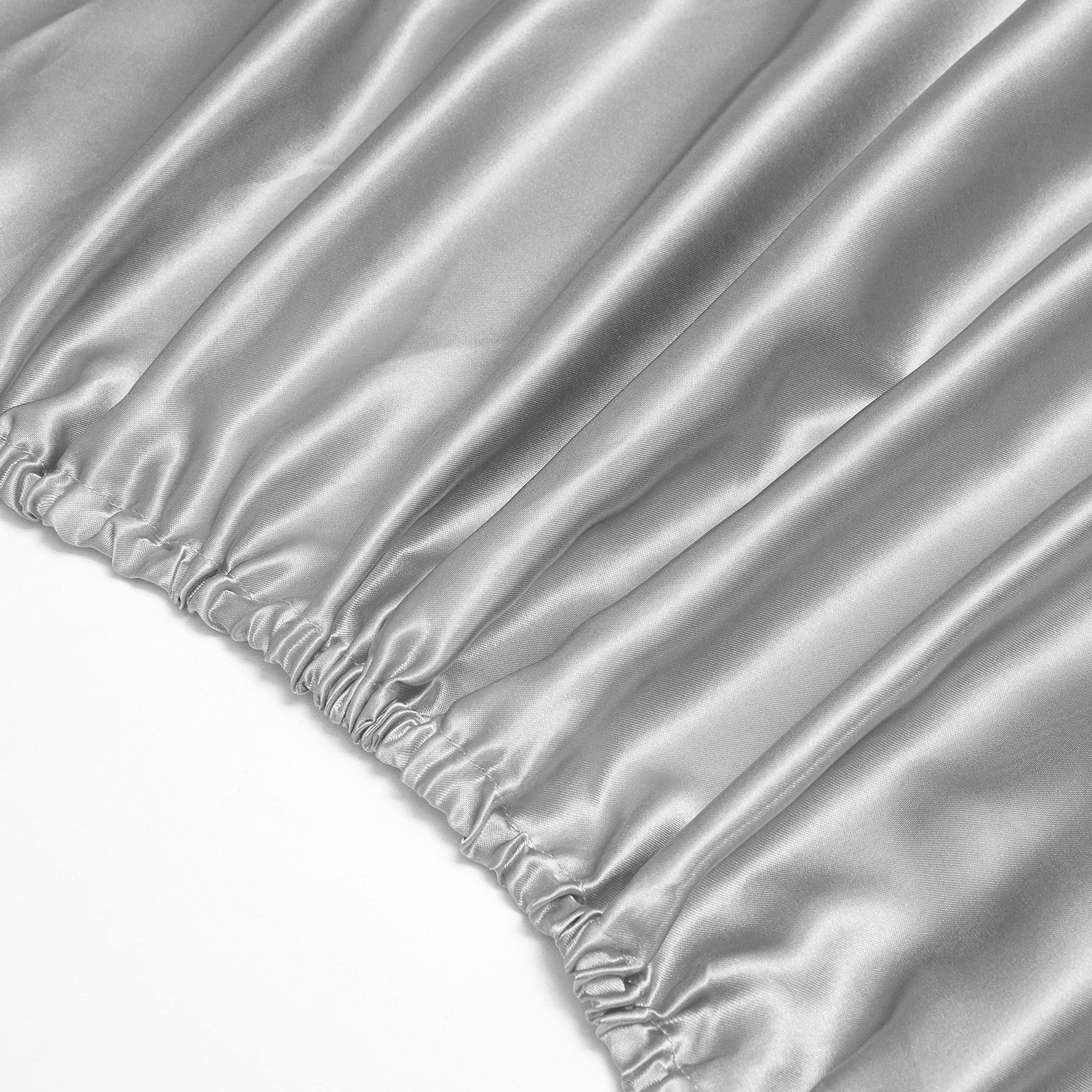 NA HommxJF Light Gray Satin Sheets King Size - 4 Piece Luxury Bedding Set with 1 Flat Sheet, 1 Deep Pocket Fitted Sheet & 2 Pillowcases - Soft Silky Satin for Bedroom, Hotel, Guest Room