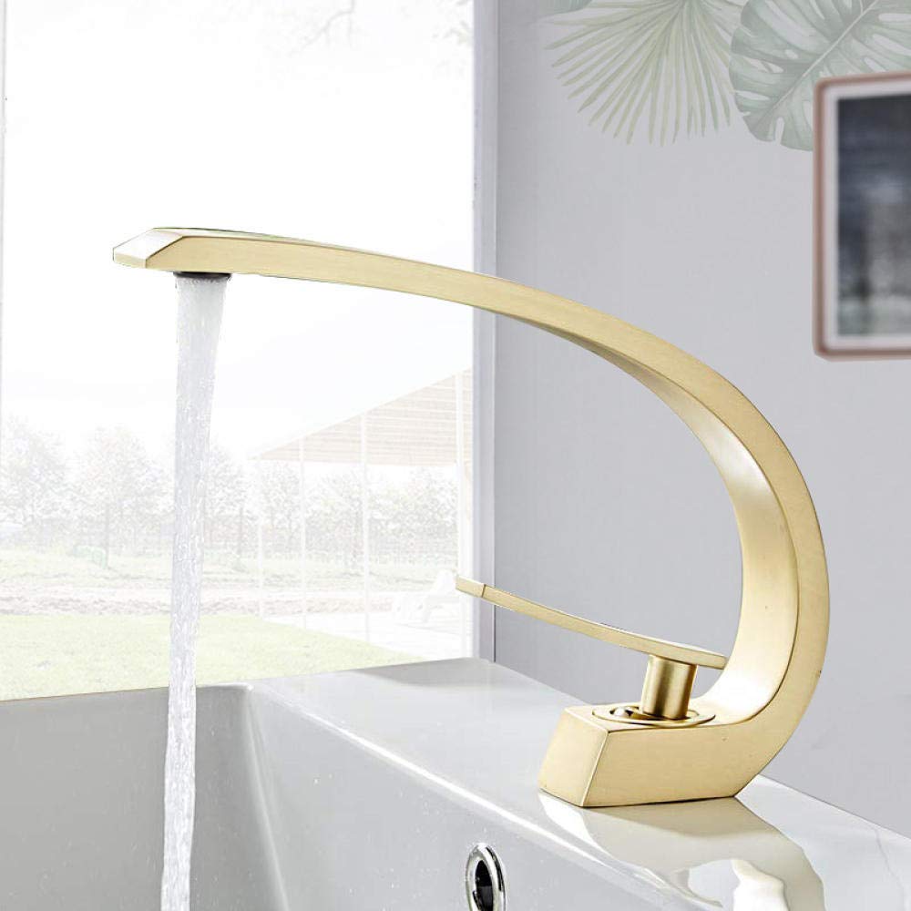 Brushed Gold Single Handle Waterfall Bathroom Sink Faucet - Modern Basin Mixer Tap with Elegant Design for Bathroom Vanity, Washbasin, and Powder Room (Perfect for Contemporary Home Decor)