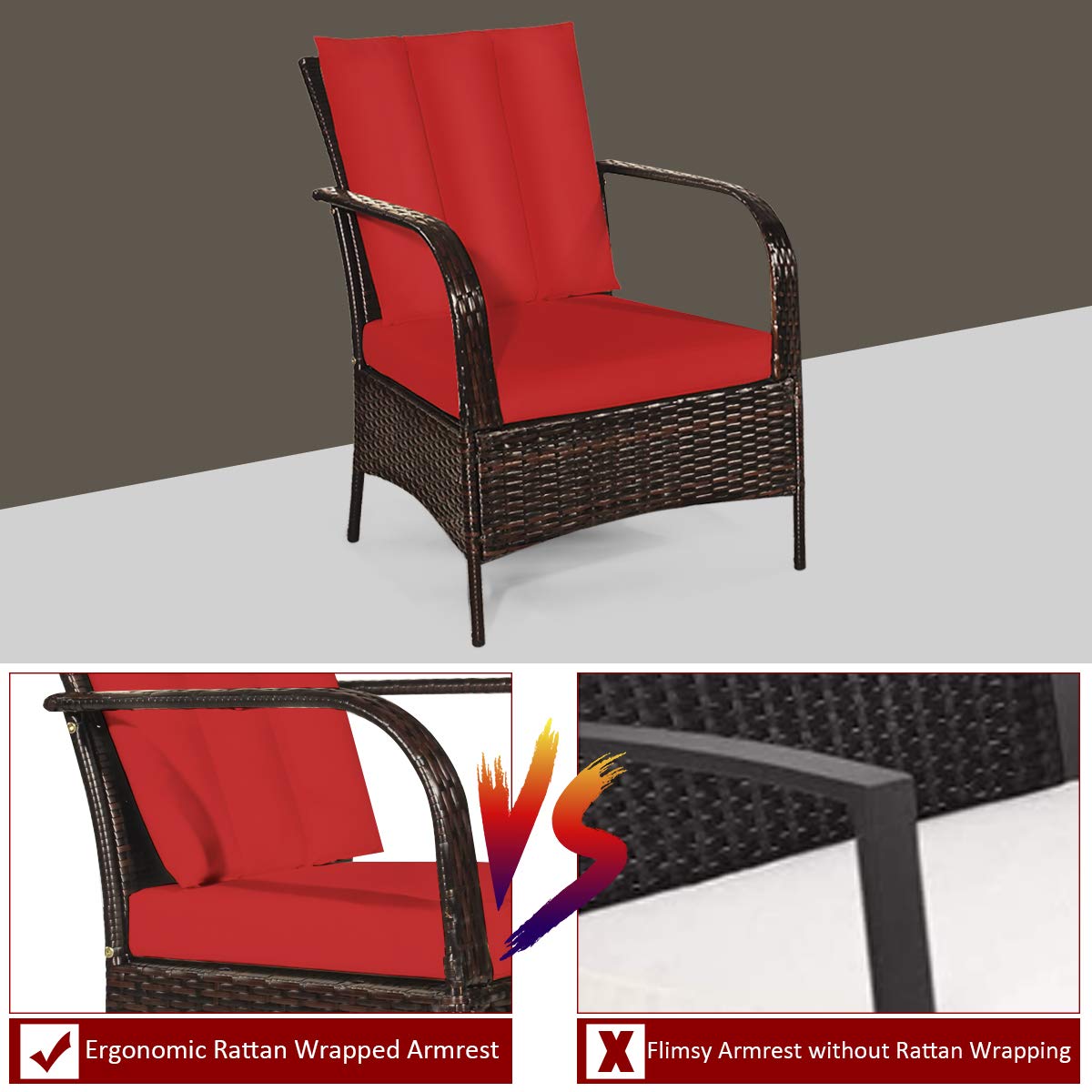 Tangkula 3-Piece Outdoor Patio Furniture Set - 2 Rattan Wicker Chairs with Tempered Glass Coffee Table - Weather-Resistant Garden, Porch, Poolside Conversation Set for Backyard, Deck, and Outdoor Relaxation