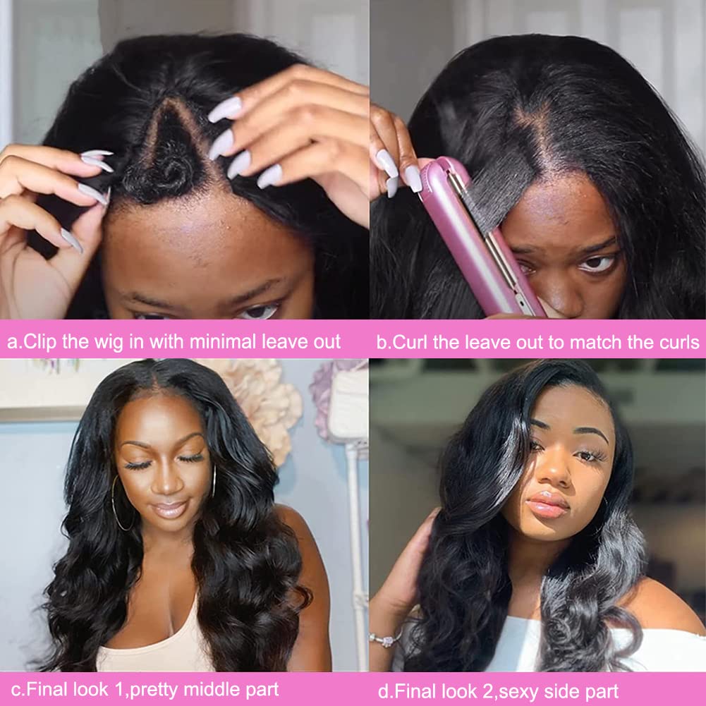 V Part Human Hair Wig 20 Inch - Body Wave Glueless Half Wig for Black Women | 180% Density Natural Color | Minimal Leave Out, Full Head Clip-In | Perfect for Daily Wear, Parties & Special Occasions