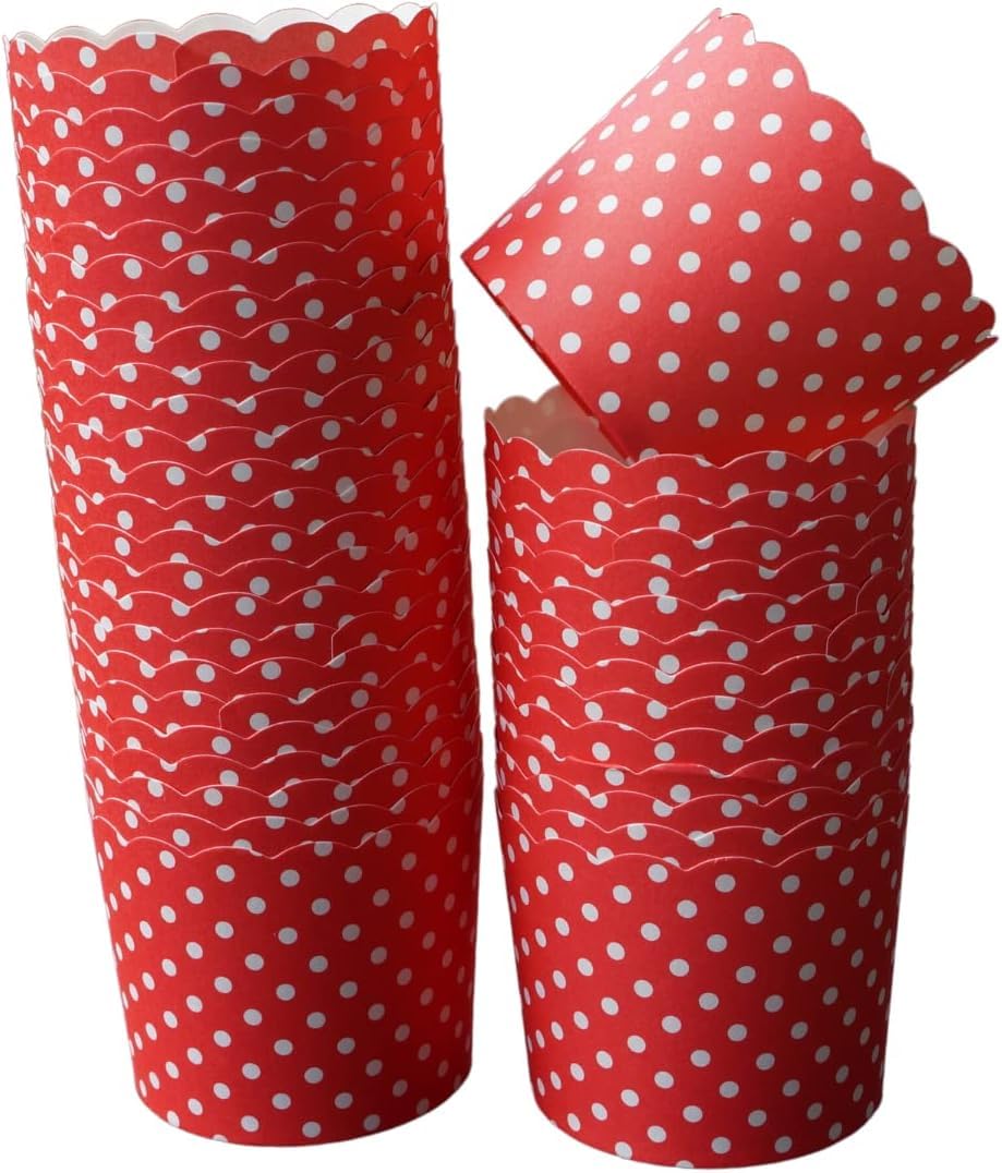 SMARTBUYER 50-Pack Disposable Greaseproof Baking Cups - Large Red Polka Dot Cupcake & Muffin Liners for Baking, Parties, and Home Decor