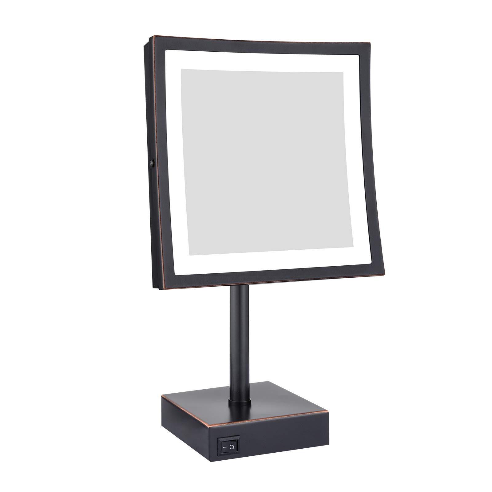 DOWRY 8 Inch LED Lighted 3X Magnifying Makeup Mirror with Plug - Square Vanity Mirror with Polished Oil Rubbed Bronze Finish (Model Dowry2205D-8x3) - Perfect for Makeup Application, Skincare Routine, and Detailed Beauty Grooming