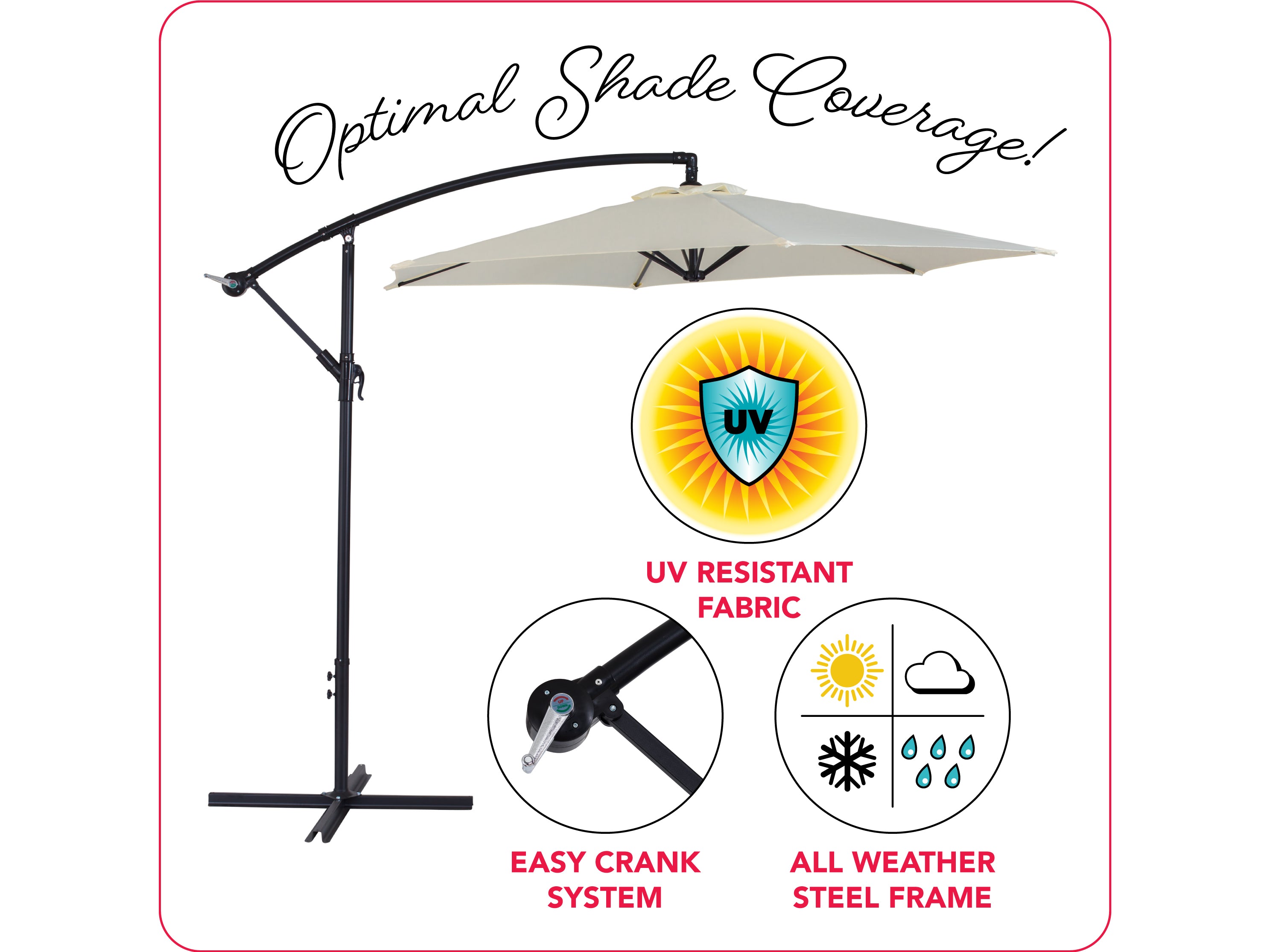 9ft Warm White Cantilever Umbrella - Outdoor Patio Sun Shade with Adjustable Tilt for Garden, Poolside, and Backyard Relaxation