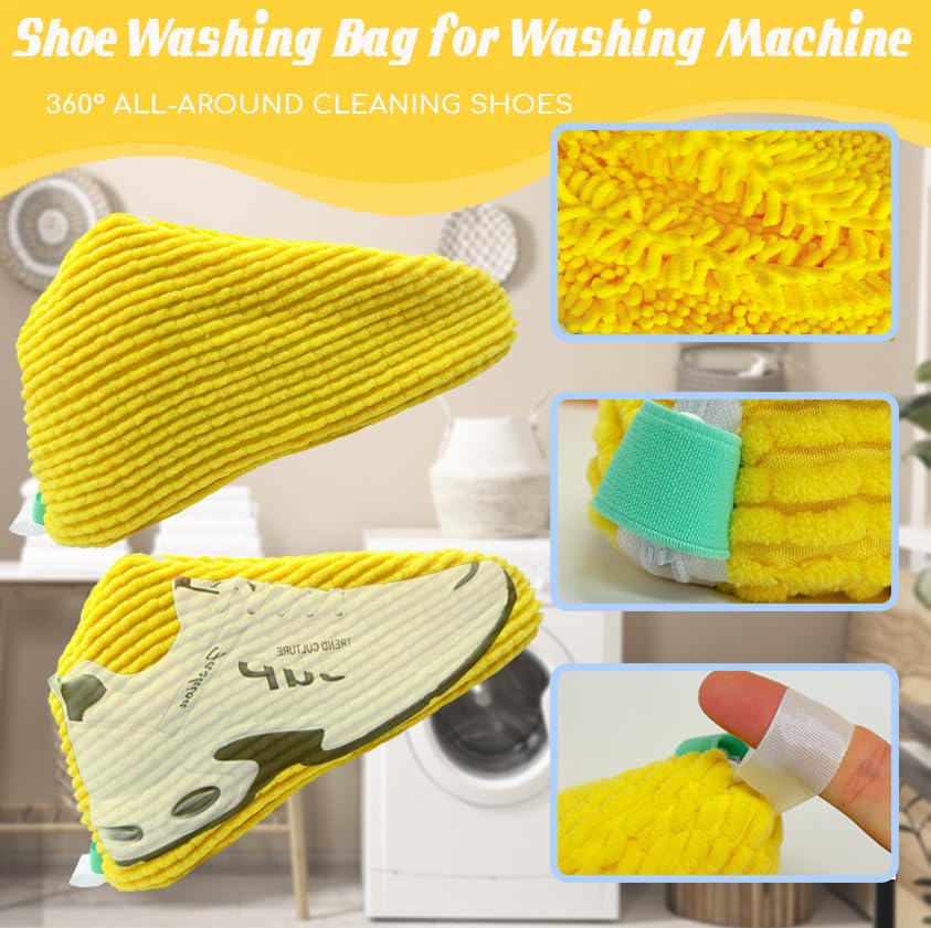 Reusable Washing Machine Shoe Bag for Laundry - 2 Pack Yellow Mesh Laundry Bags for Sneakers, Boots & All Shoe Sizes | Washer & Dryer Safe | Perfect for Gym Shoes, Sports Gear & Travel Accessories