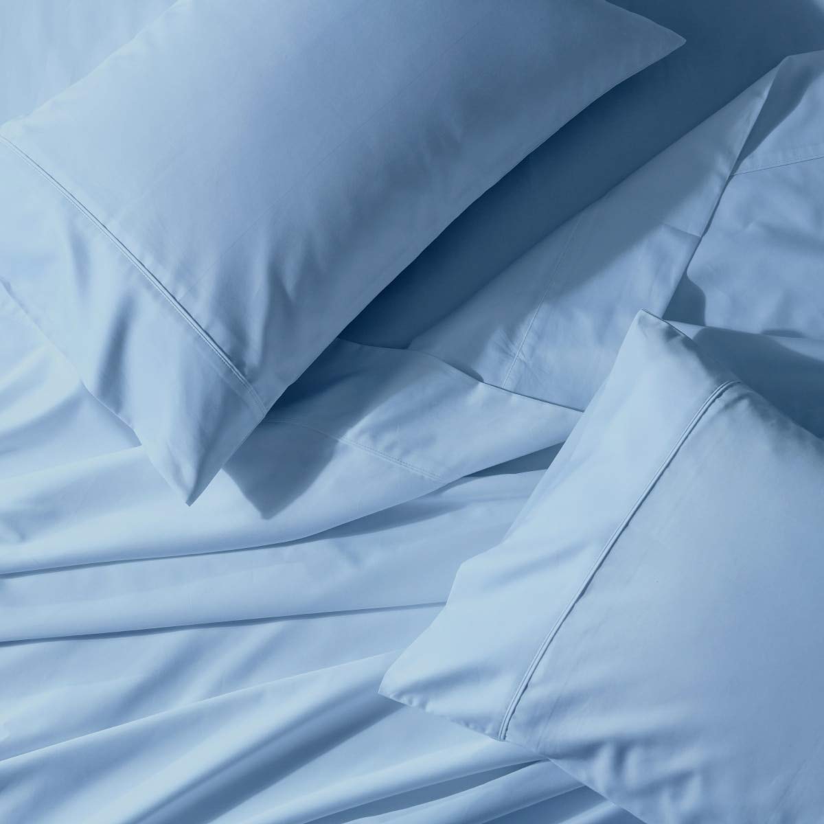 Royal Tradition 650 Thread Count Cotton Blend Queen Size Waterbed Sheet Set - Wrinkle Resistant, Deep Pocket, Fitted Sheets for Water Beds (Blue) - Perfect for Home, Hotel, and Spa Comfort