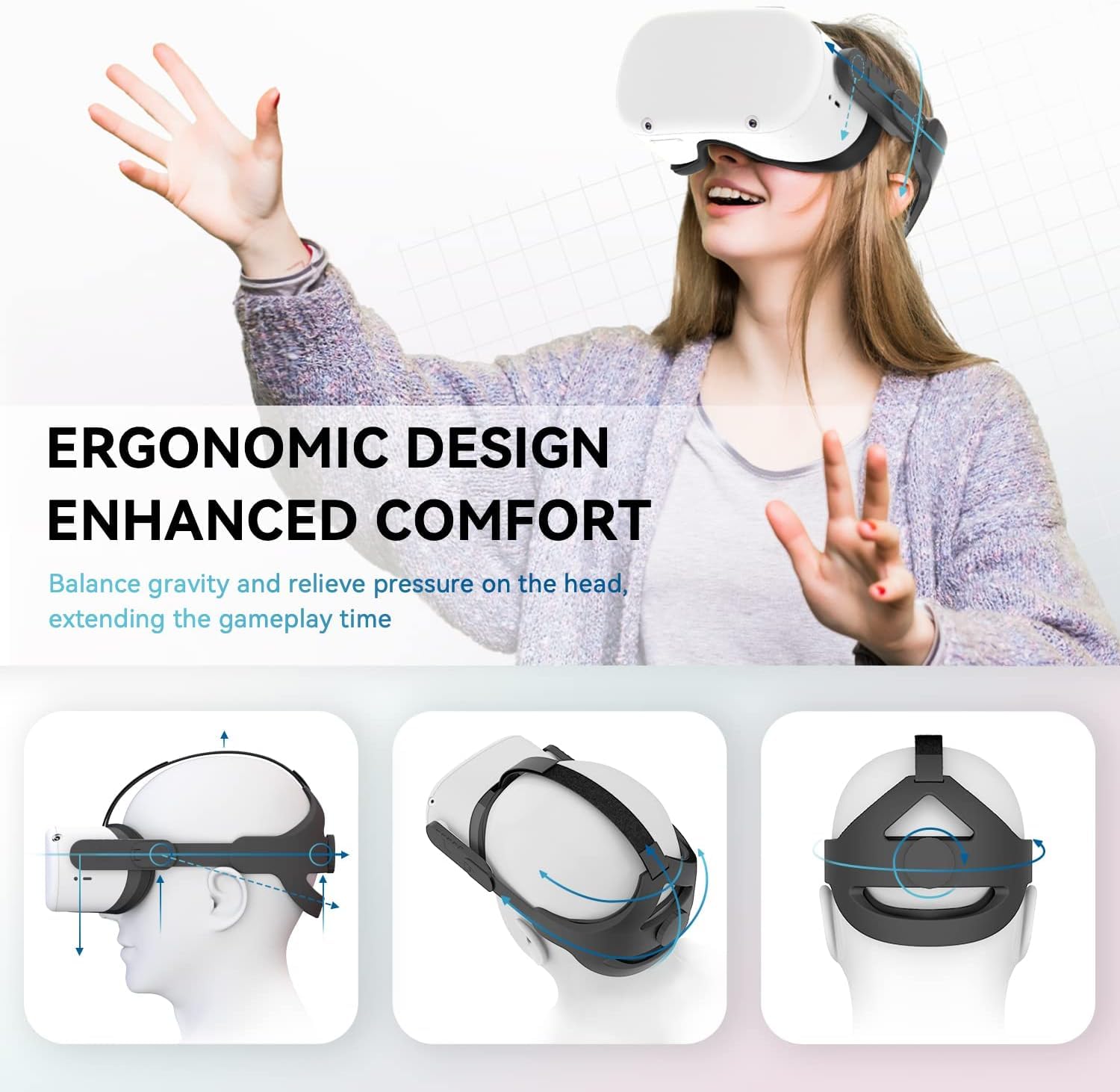 Adjustable Head Strap for Oculus Quest 2 VR Headset - Elite Strap Replacement with Enhanced Support & Comfort for Long Gaming Sessions, VR Movies & Virtual Reality Experiences