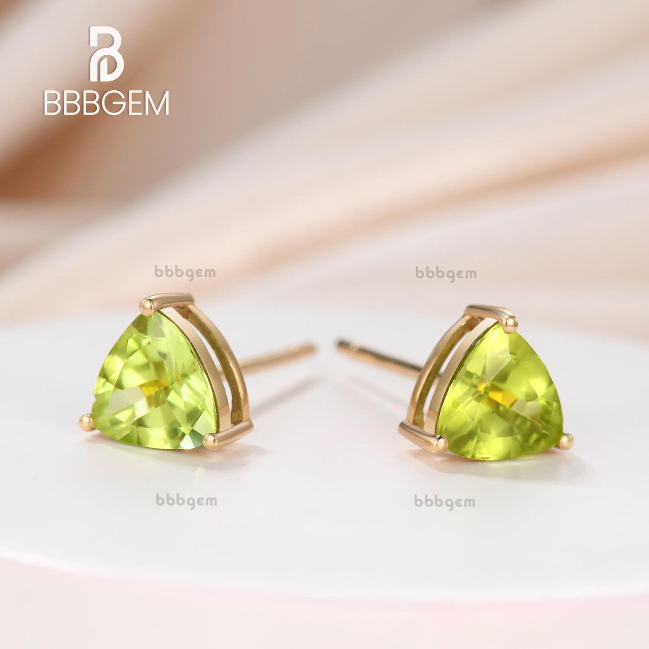 6MM Trillion Cut Peridot Sterling Silver Stud Earrings with Yellow Gold Plating & Secure Rubber Backs | Elegant Solitaire Jewelry for Women | Perfect for Weddings, Parties & Everyday Wear