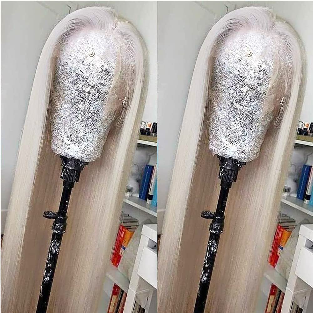 Missyvan Platinum Blonde Heat Resistant Synthetic Lace Front Wig - Long Straight White Hair Wig for Women | Fashionable Daily Wear, Cosplay & Special Occasions