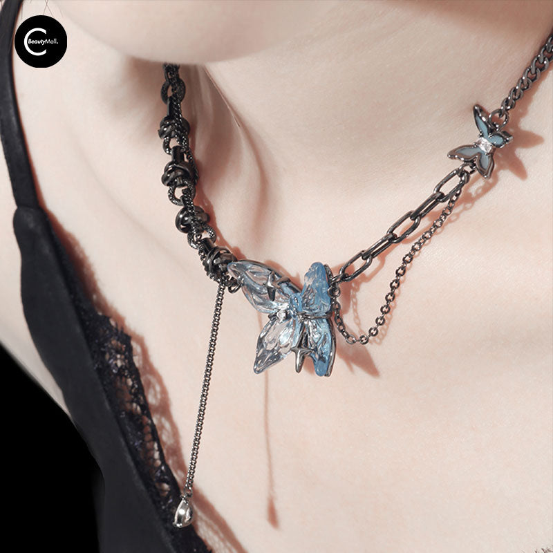 DOACH STYLE Ice Blue Butterfly Pendant Necklace for Women - Elegant Layering Jewelry Gift for Birthday, Anniversary & Valentine's Day - Perfect for Parties, Weddings & Everyday Wear
