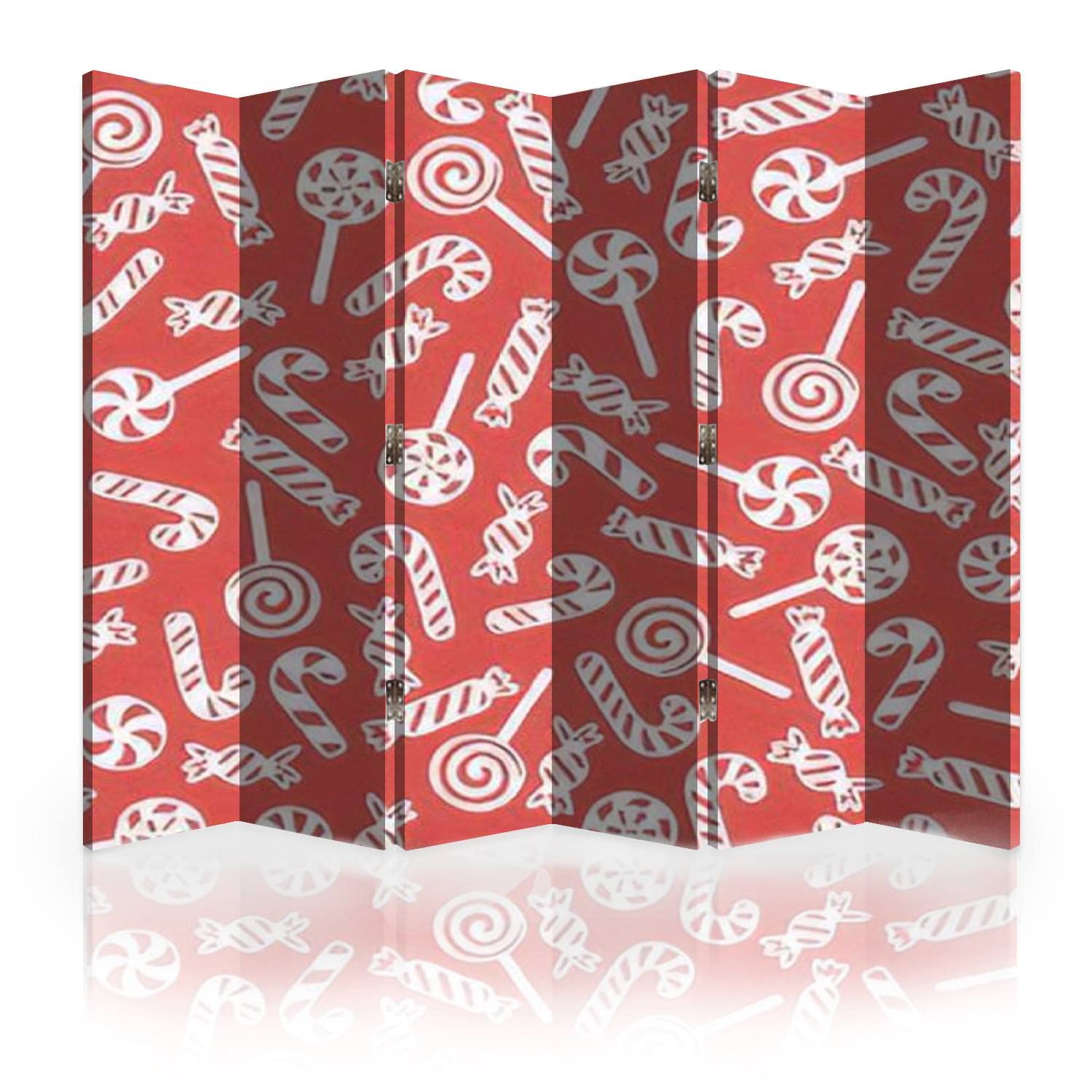 Hand-Painted Lollipop & Candy Cane Canvas Room Divider - 6-Panel Folding Privacy Screen for Bedroom, Office & Living Room | Decorative Partition Wall for Home & Commercial Spaces