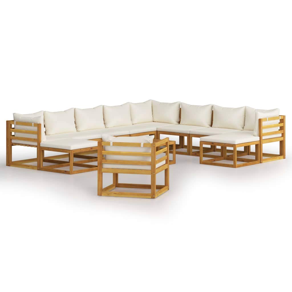 12-Piece Acacia Wood Outdoor Patio Lounge Set with Cream Cushions - Garden, Balcony & Backyard Conversation Furniture | Perfect for Relaxing, Entertaining & Outdoor Dining | Fast Priority Shipping