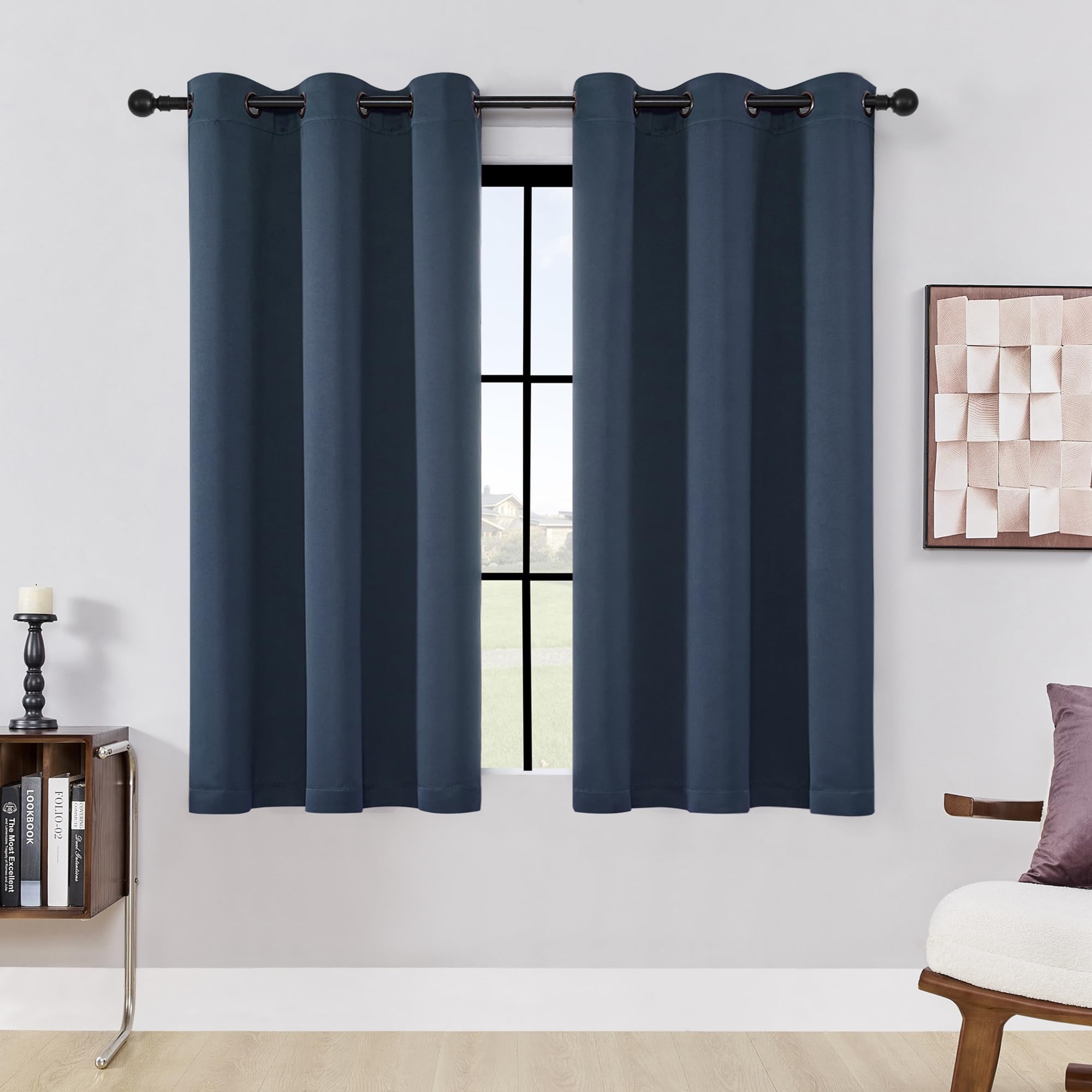 **HUTO Blackout Curtains 42x54 Inch - Thermal Insulated Navy Blue Grommet Drapes for Bedroom, Living Room & Small Windows - Noise Reducing, Energy Efficient, Light Blocking (1 Pair, Antique Copper Finish)**