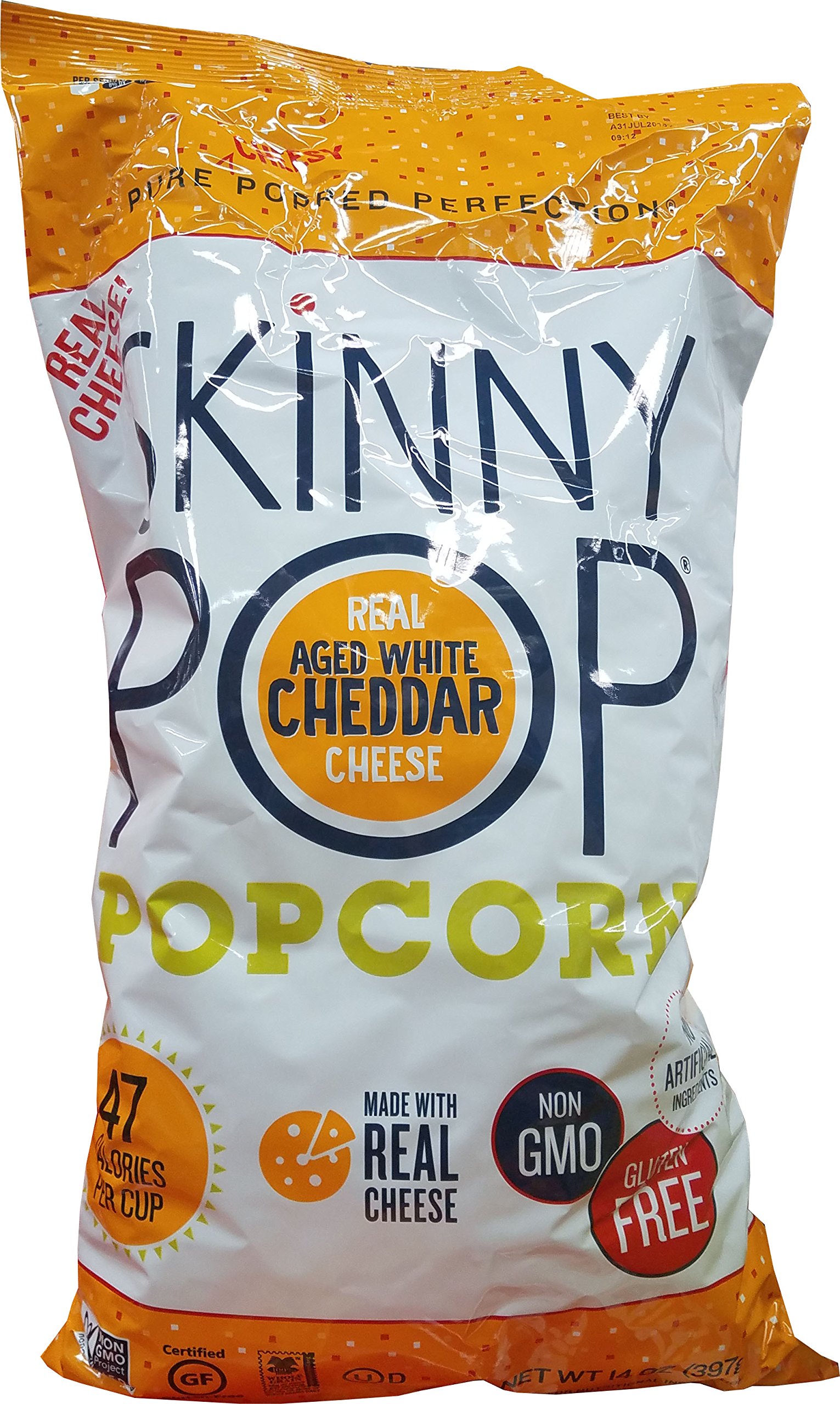 SkinnyPop Real Aged White Cheddar Cheese Popcorn - 14oz Bag | Gluten-Free, Non-GMO Snack for Movie Nights, Parties & On-the-Go Healthy Munching