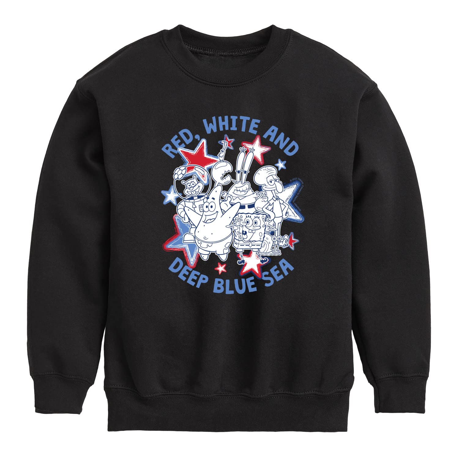 HYBRID APPAREL Spongebob Squarepants Red White Blue Fleece Sweatshirt for Toddler & Youth | Soft Crewneck Pullover | Cartoon Character Hoodie for Kids Playdate & School Outfits