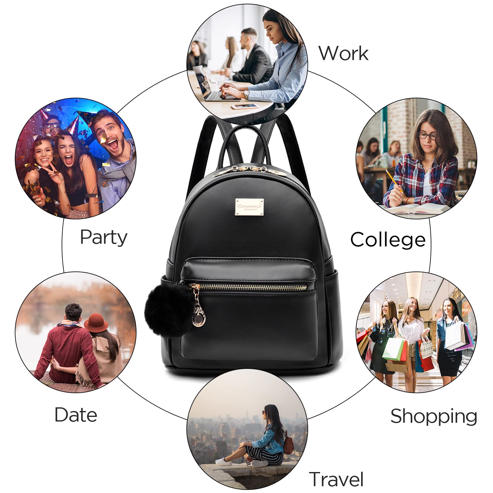 IHAYNER Girls Fashion Backpack Purse - Genuine Leather Mini Backpack for Women & Teens, Cute Satchel School Bag with Pompom, Travel Daypack for School, Work & Weekend Outings
