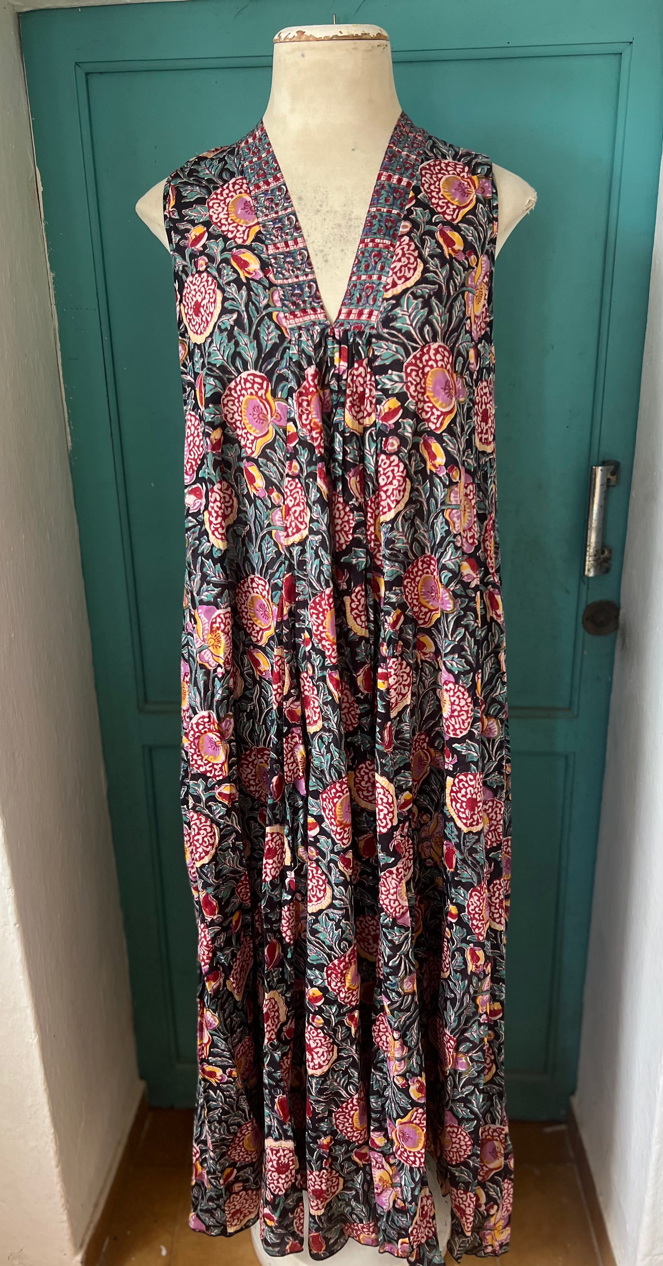Boho Sleeveless Maxi Dress - Black & Pink Floral Print | Summer Beach Wedding, Vacation, Party Outfit