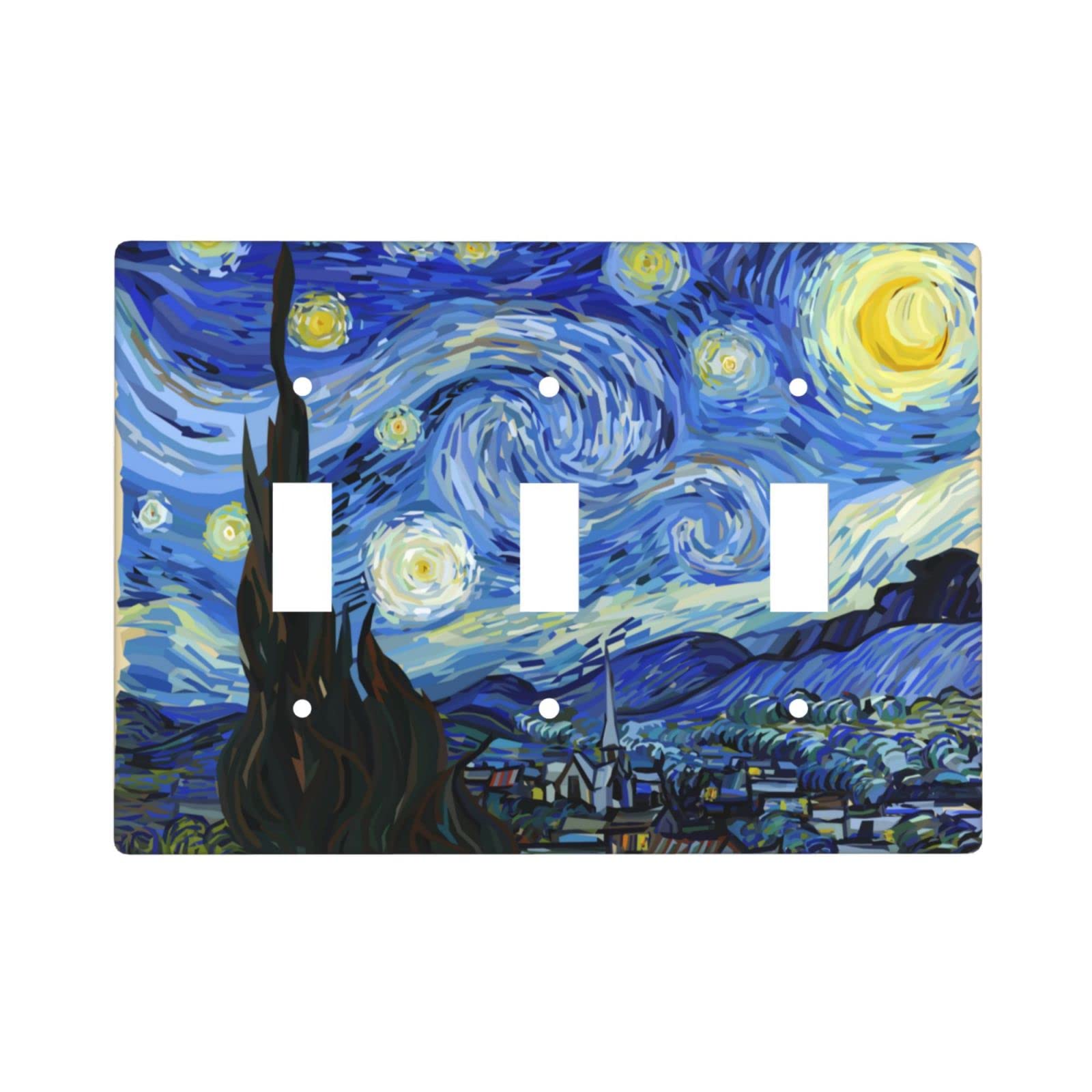 Starry Night Van Gogh Toggle Light Switch Plate Cover - 3 Gang Decorative Wall Plate (4.5