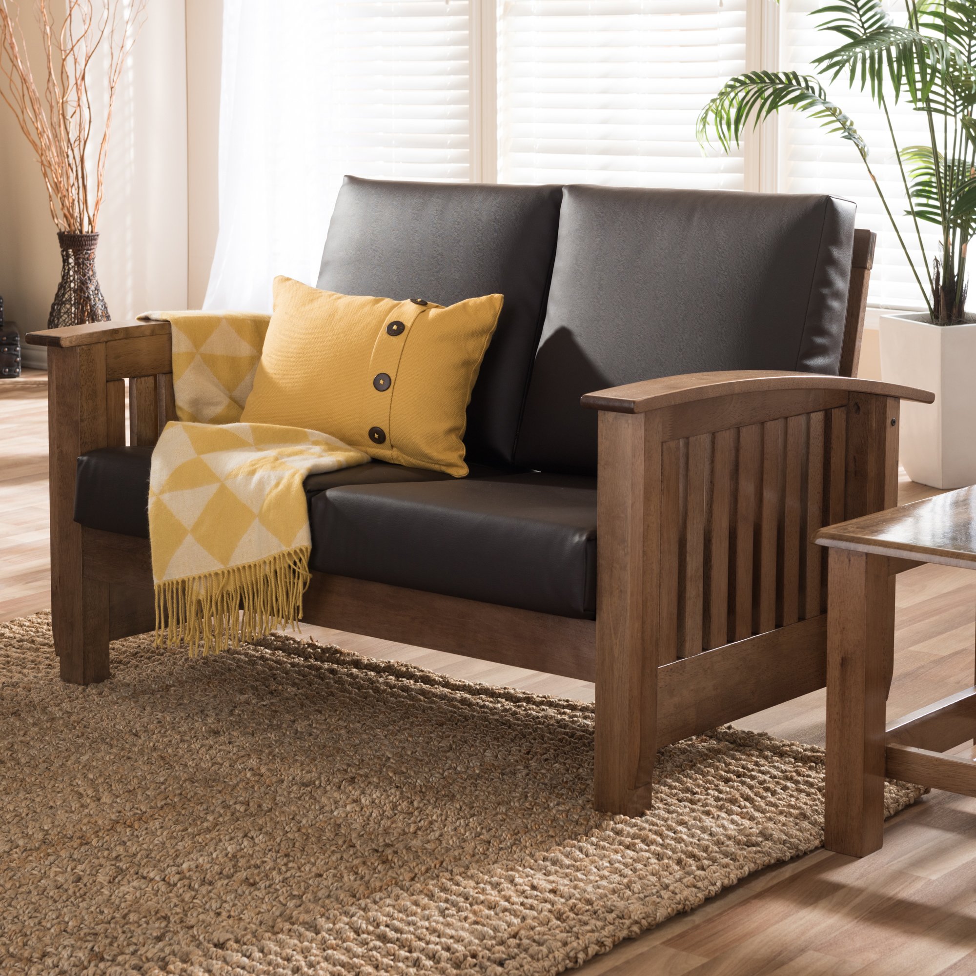 Baxton Studio 424-6901-AMZ Modern Brown Leather Love Seat Sofa for Living Room, Small Space & Apartment - Comfortable Two-Seater Couch with Sturdy Frame