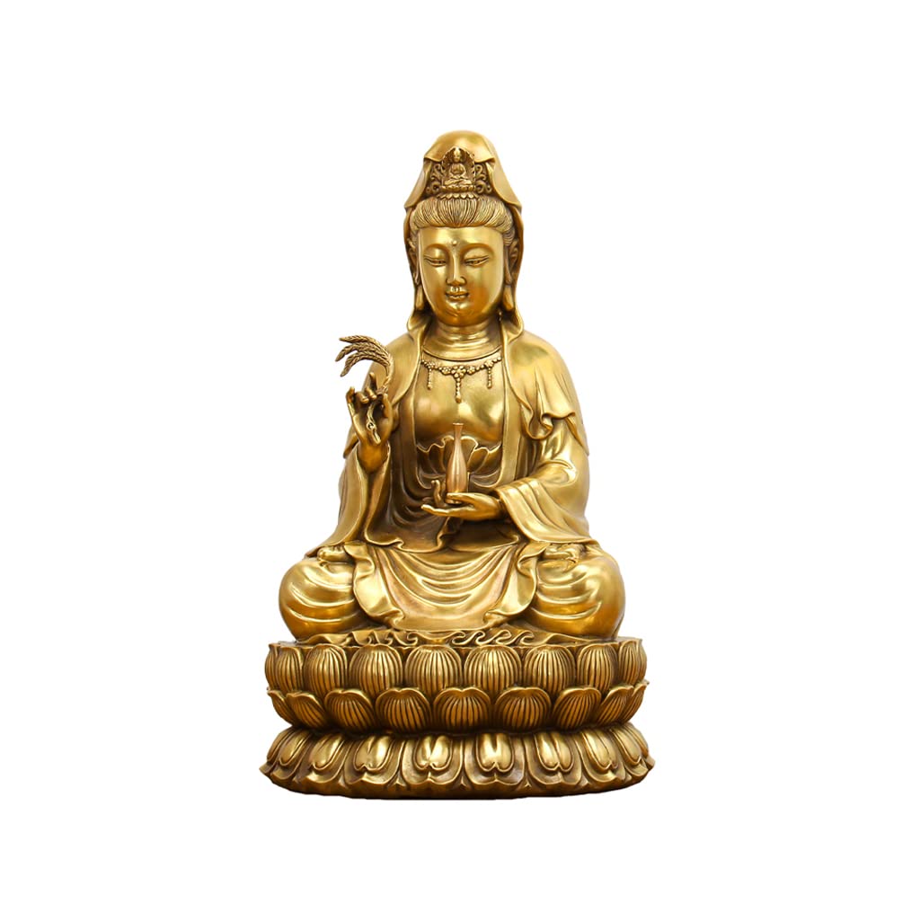 Golden Brass Buddha & Kuan Yin Statue for Home Meditation - Zen Sculpture Decor, Spiritual Collectible for Living Room, Office & Garden Serenity