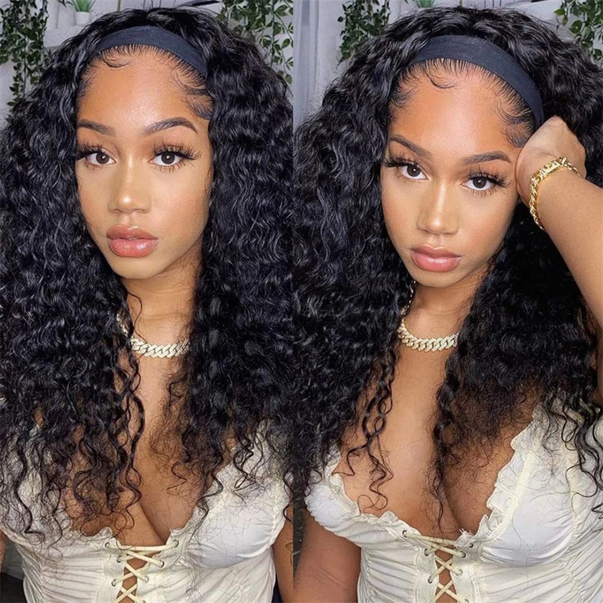 ISEE 180% Density Human Hair Wigs - Water Wave Curly Glueless Lace Front Wigs for Black Women | Machine Made Deep Wave 20 Inch Hairpiece | Perfect for Daily Wear, Parties & Special Occasions
