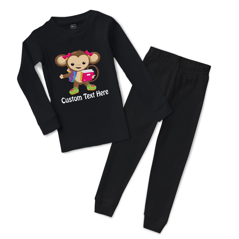Custom Personalized Monkey Print Cotton Toddler Pajama Set - Pink & Black Safari Themed Snug Fit Sleepwear for Boys & Girls (12 Months) - Perfect for Bedtime, Nursery & Playtime