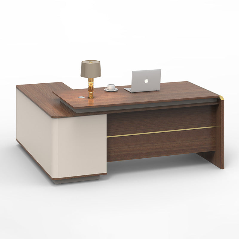 Premium ANDERSON Executive Desk 2.0M - Reversible L-Shaped Office Desk in Hazelnut & Beige | Modern Home Office Furniture for Professionals & Remote Workers