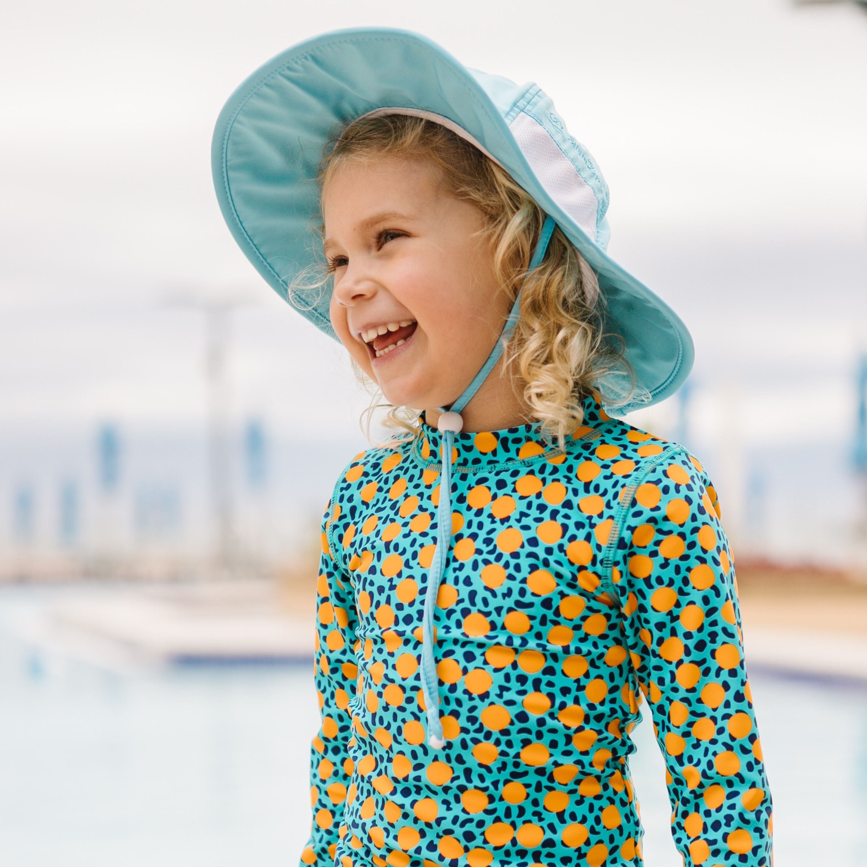 Kids Wide Brim Sun Hat for UV Protection - Fun Summer Beach Hat in Aqua Color - Perfect for Outdoor Play, Swimming & Sunny Day Activities