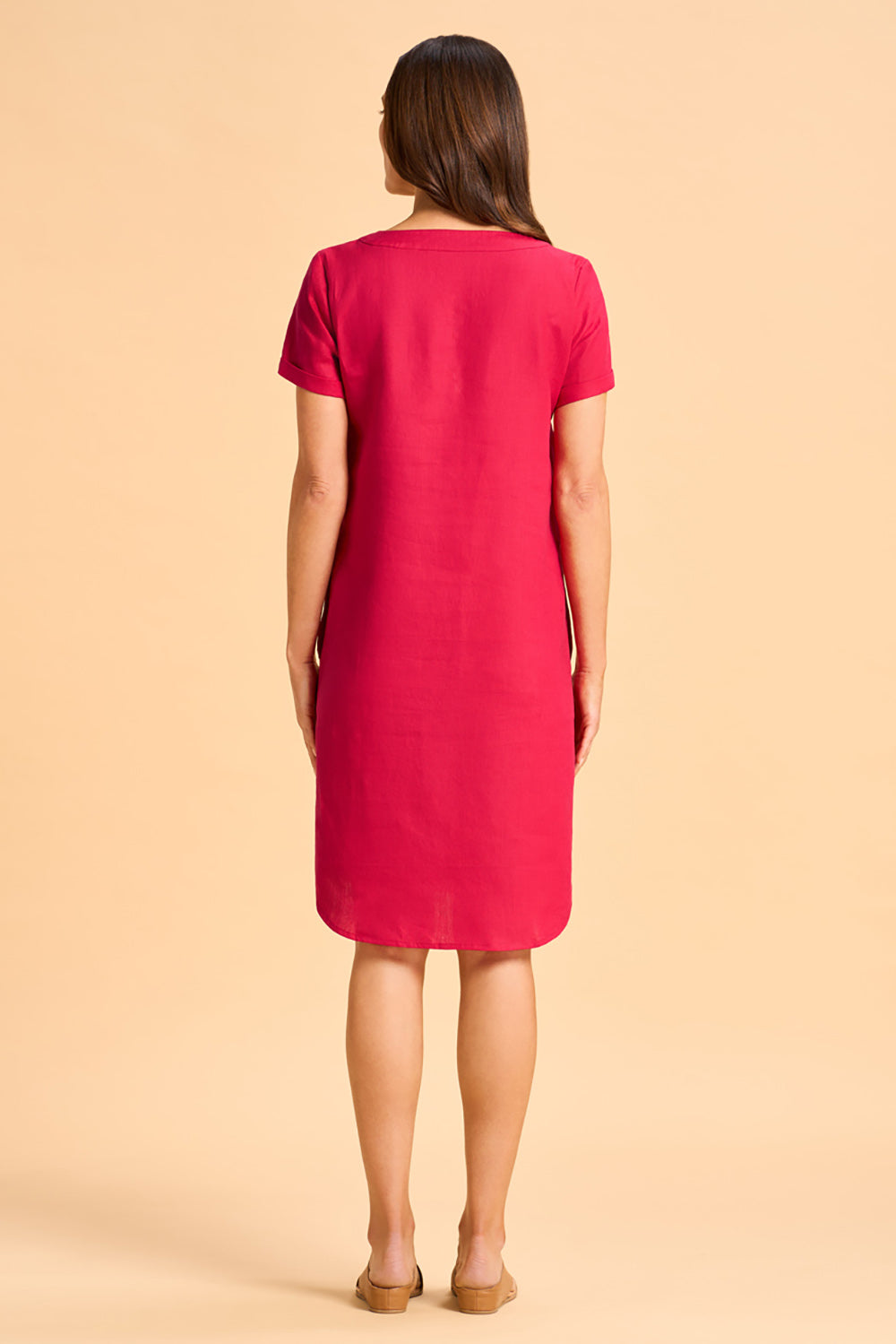 Elegant V-Neck Linen Dress in Rouge | Breathable & Stylish Summer Dress for Women | Perfect for Beach Vacations, Brunch Dates & Casual Outings