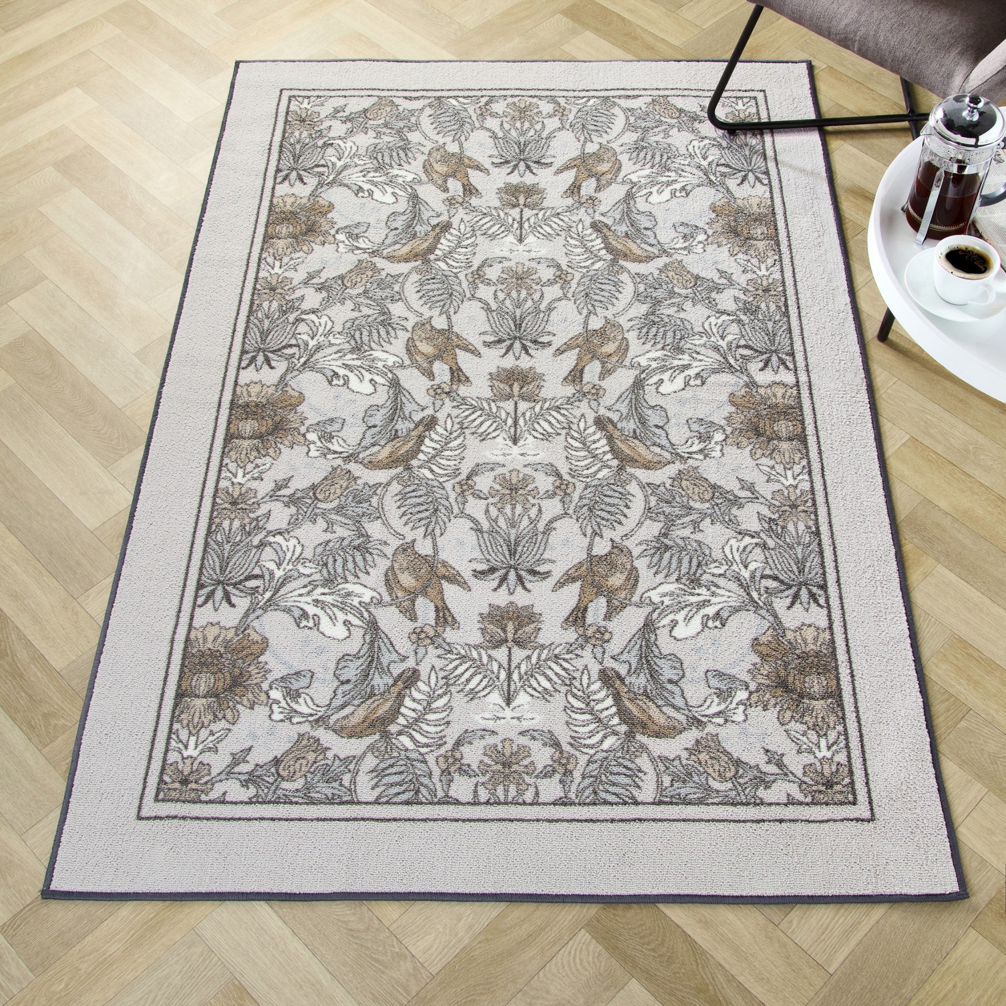 D & D Finch & Flower Washable Rug - Natural Cotton Indoor/Outdoor Floor Mat - Perfect for Living Room, Bedroom, Patio & Nursery Decor