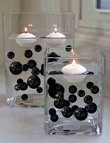 6 Packs Floating Black Pearls for Vase Decor - No Hole Jumbo & Assorted Sizes with Transparent Water Gels | Perfect for Wedding Centerpieces, Home Decor, and Floral Arrangements