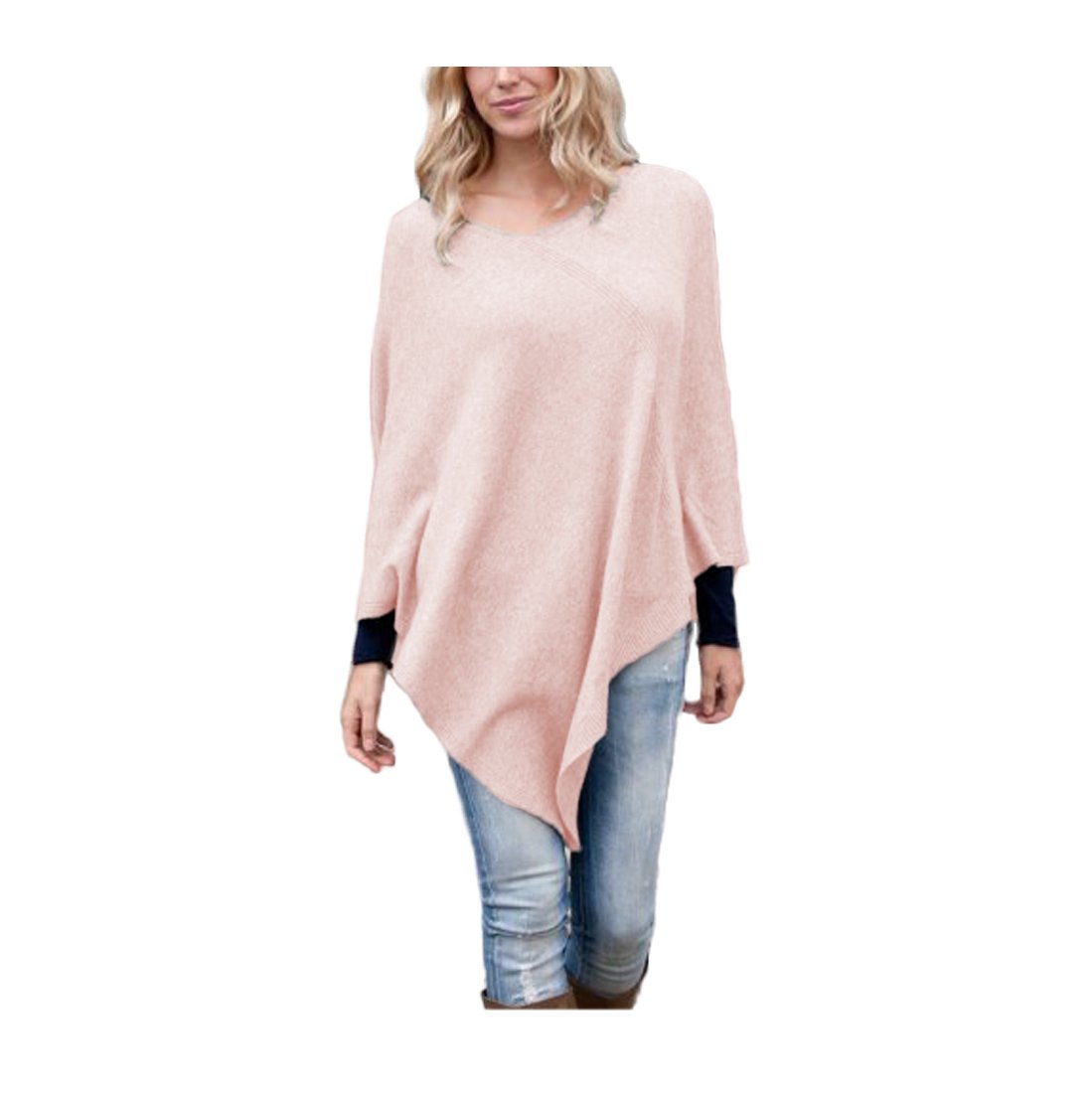 Parisbonbon Women's 100% Cashmere Pullover Poncho Sweater - Soft & Warm Winter Knitwear in Doll Pink, Size M - Perfect for Casual Outings, Office Wear & Cozy Evenings