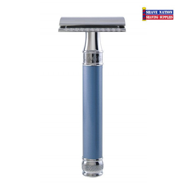 Edwin Jagger DELBE14BL Blue Safety Razor for Men - Closed Comb Design for Smooth Shaving - Perfect for Travel & Wet Shaving Routine