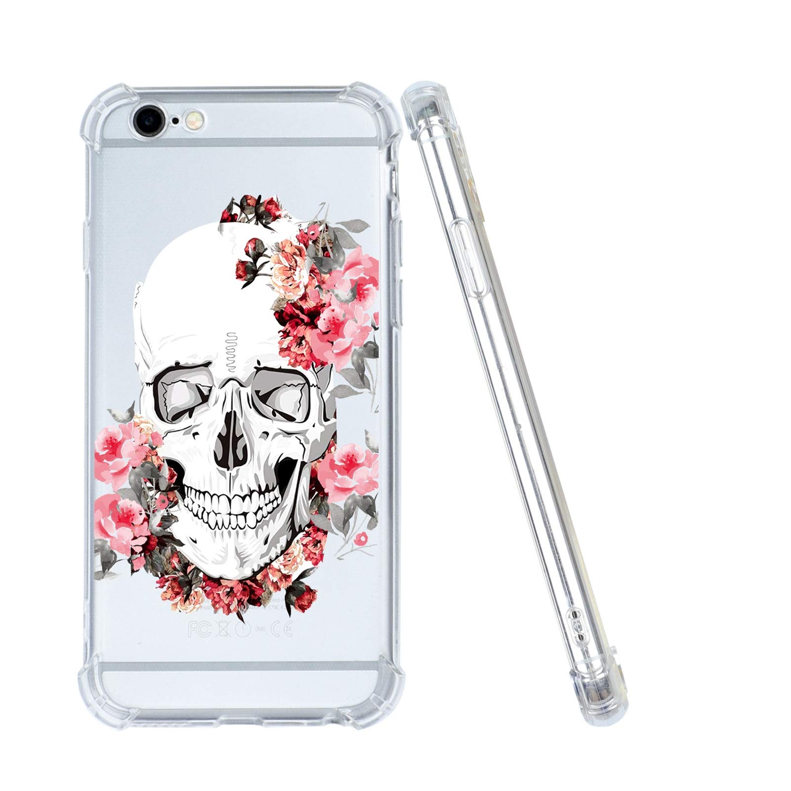 Premium Clear Floral Skull TPU Case for iPhone 6/6S - Shockproof Flexible Soft Protective Cover with Flower Design for Women & Girls | Perfect for Everyday Use, Work & Travel